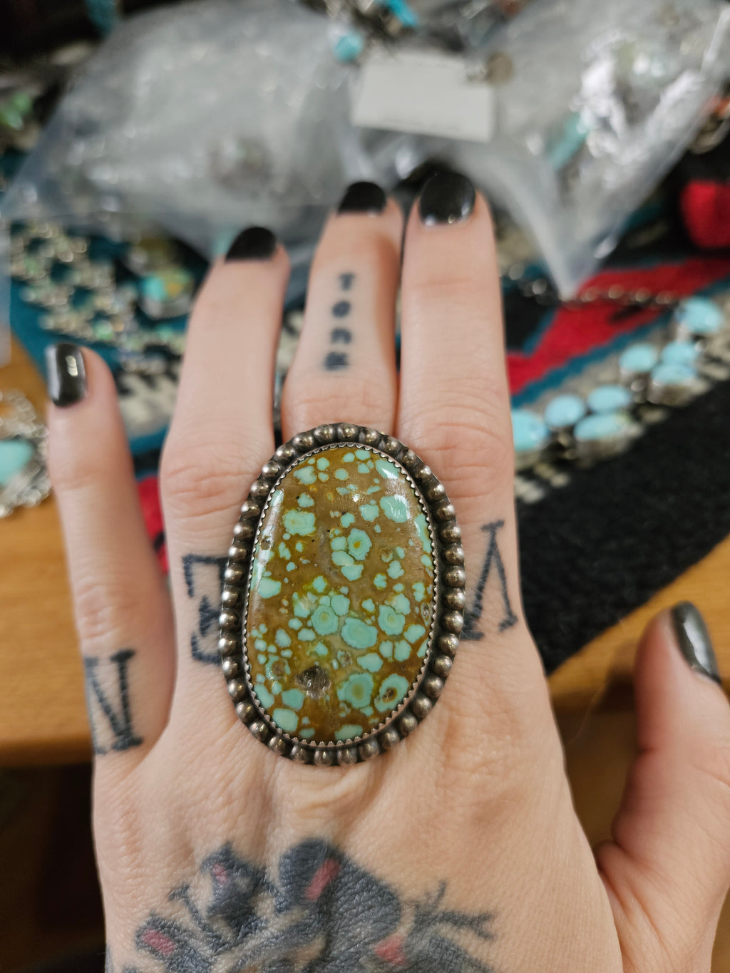 Number 8 Turquoise Vintage Statement Ring Adjustable