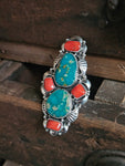 Turquoise and Coral Statement Ring SALE