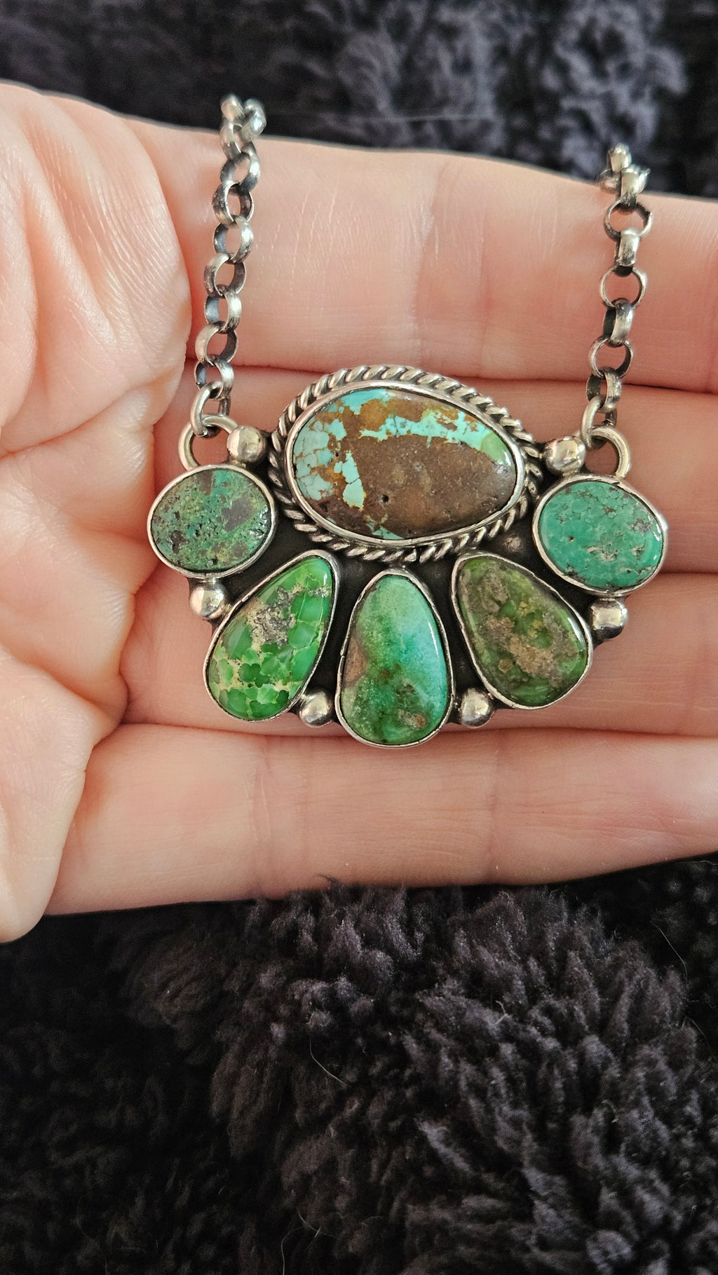 Beautiful Green Turquoise Half Moon Cluster Necklace