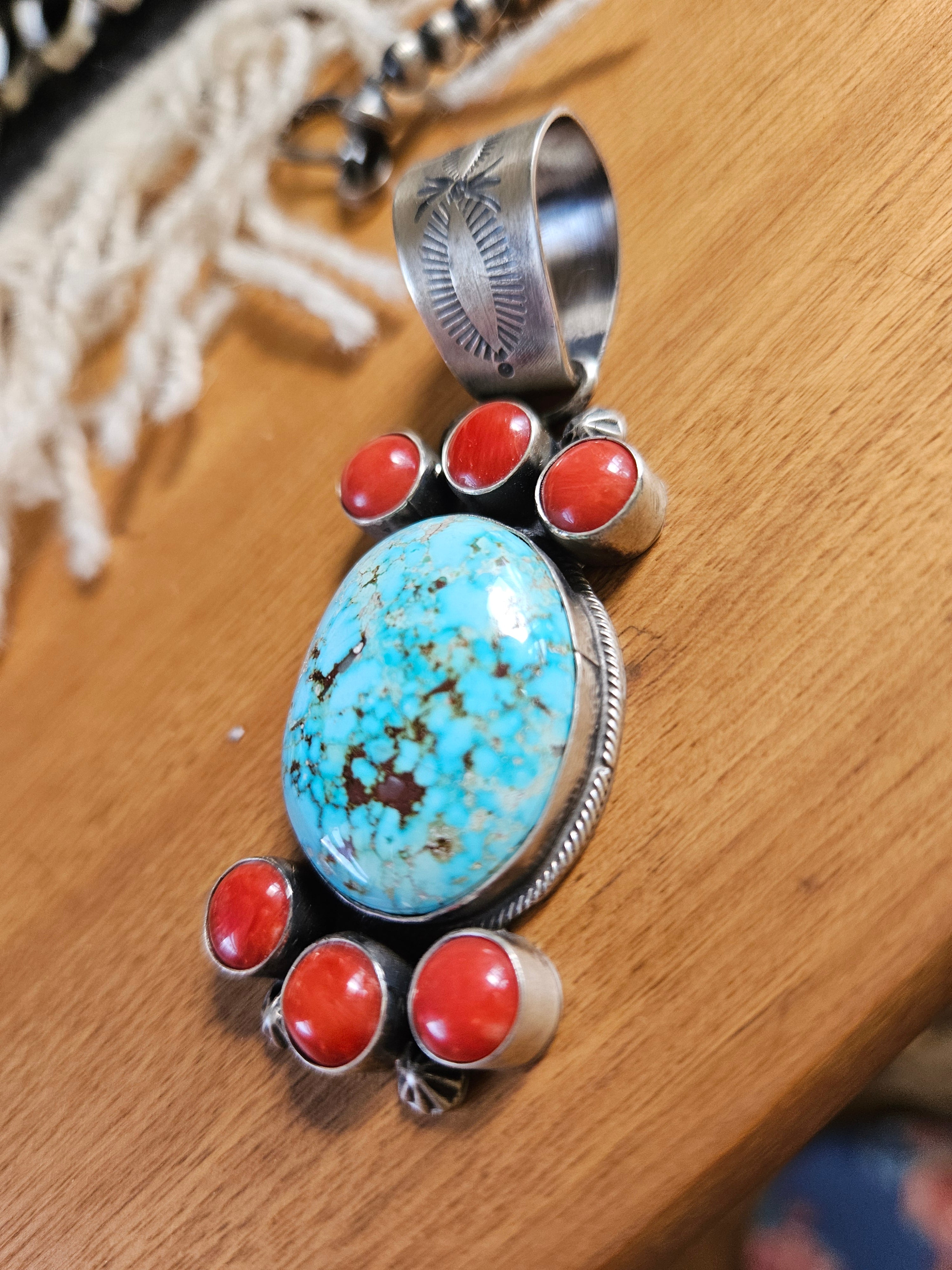 Turquoise and Coral Cluster Pendant SALE