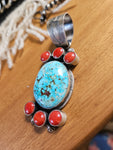 Turquoise and Coral Cluster Pendant