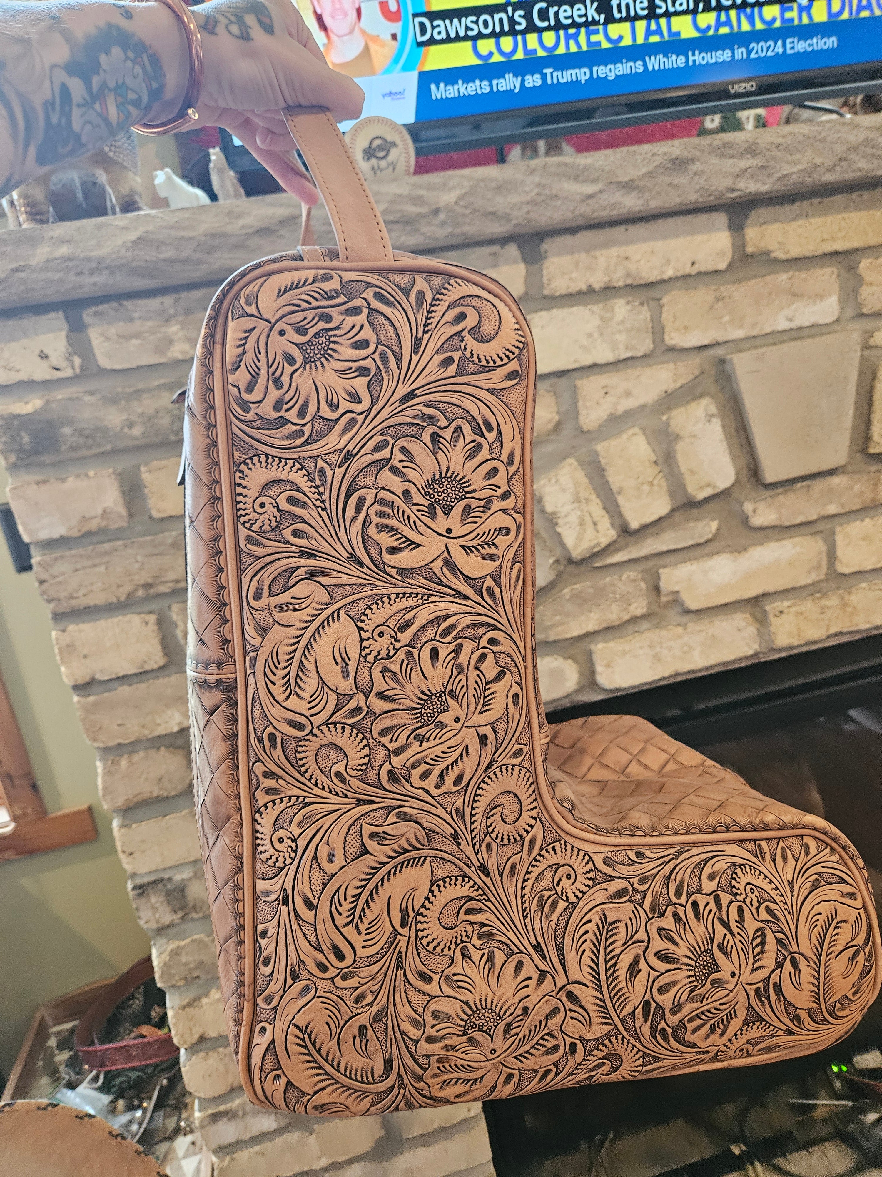 Tooled leather Cowboy Boot Travel Bag