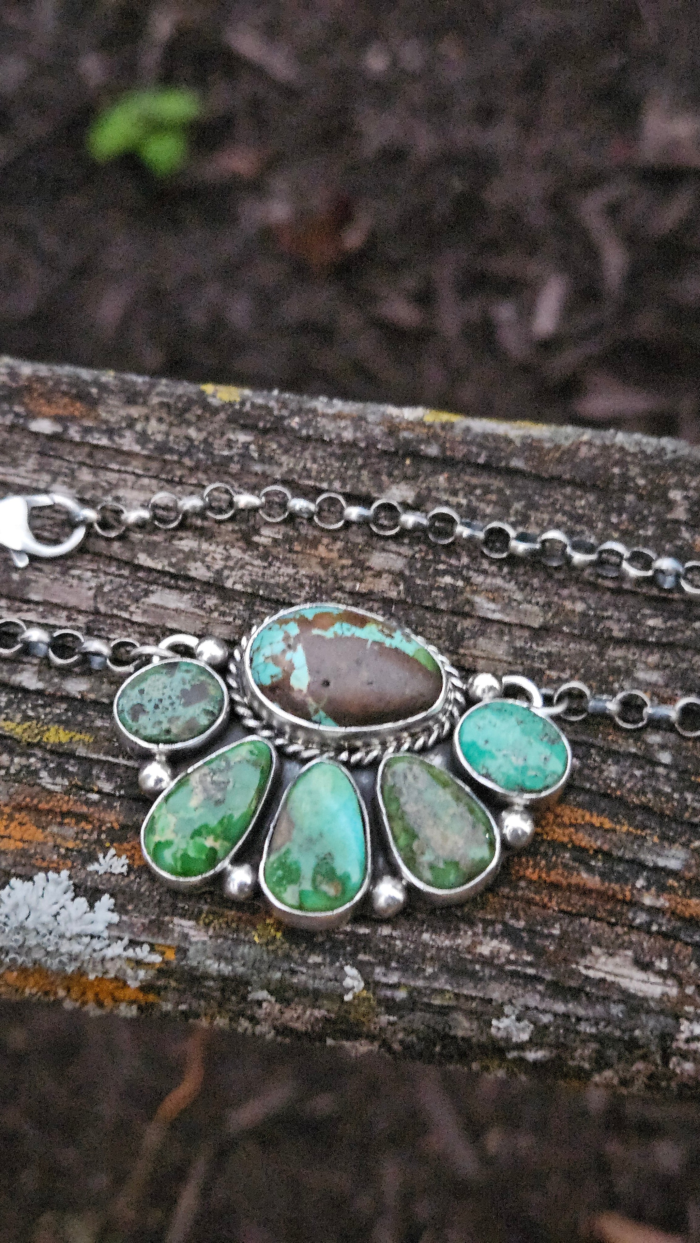 Beautiful Green Turquoise Half Moon Cluster Necklace