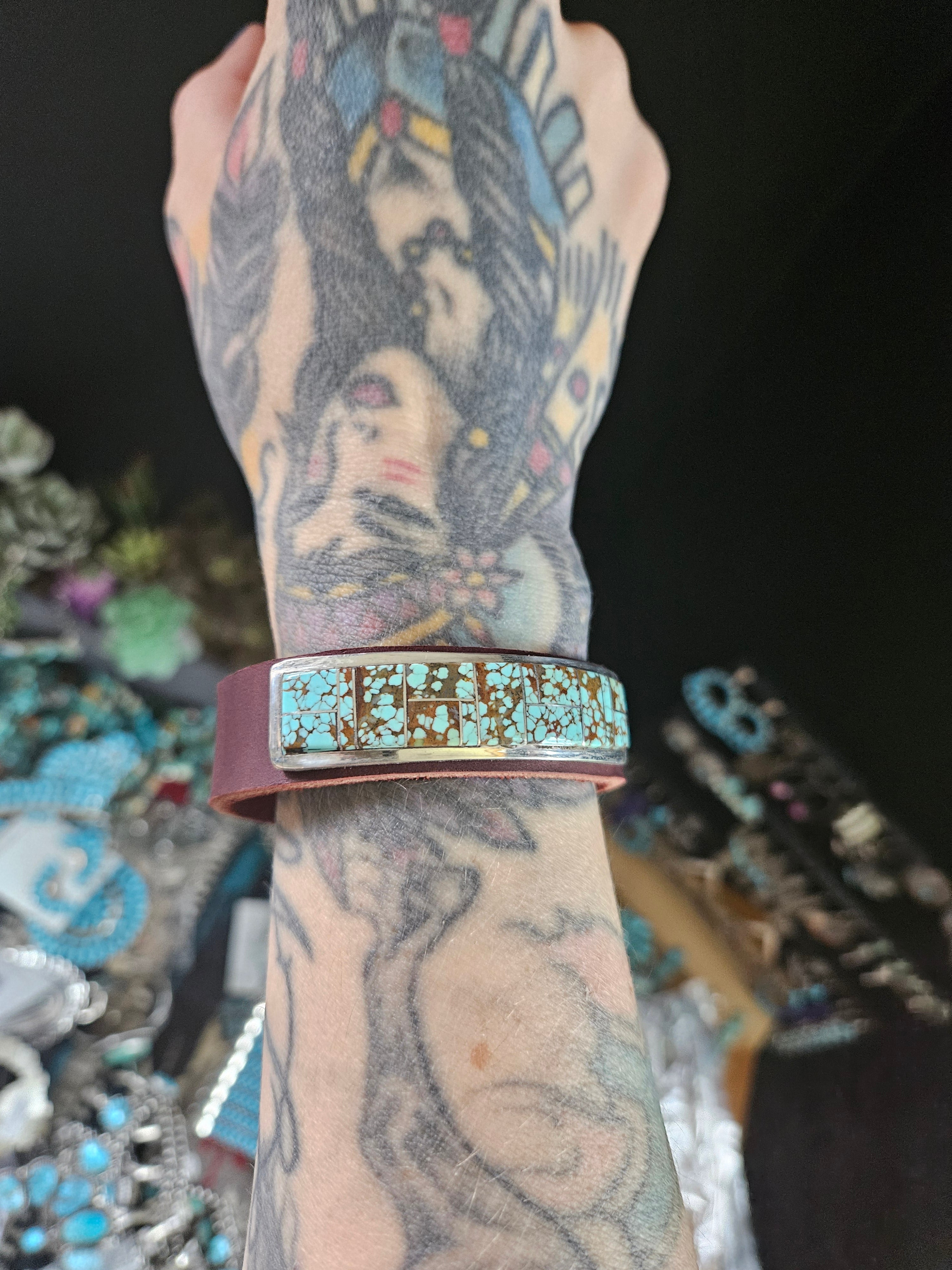 Number 8 Turquoise Leather Bracelet