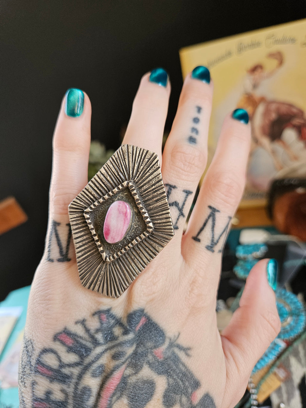 Heavy Sterling Purple Spiny Oyster Statement Ring by Virgil Reeder