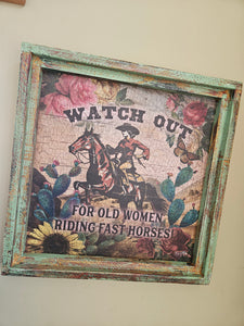 Old Women Fast Horses Sign 20x20