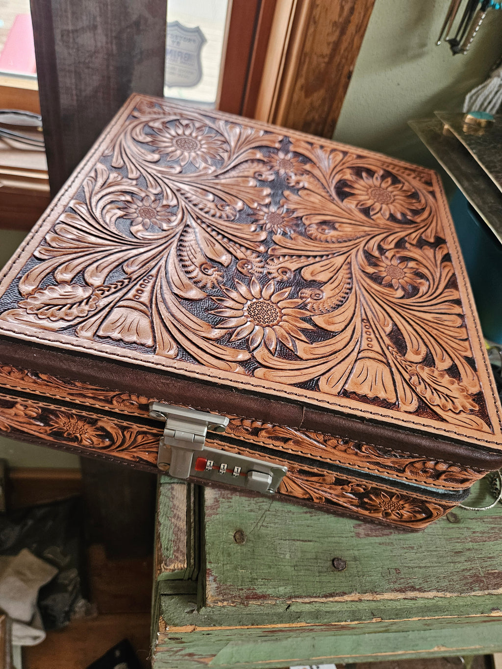 Locking Tooled Leather Jewelry Box Case