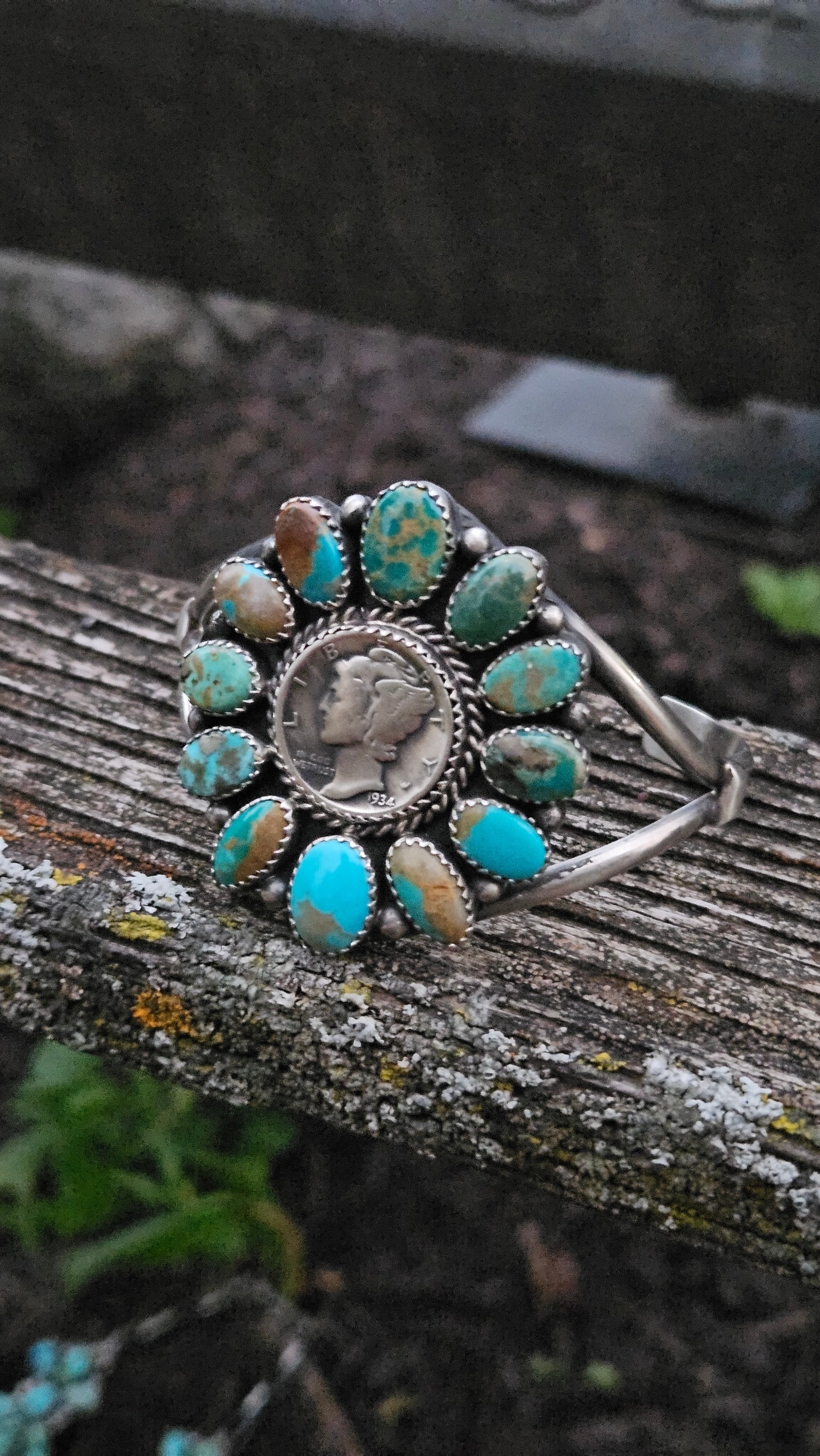 Turquoise Rainbow Dime Cuff
