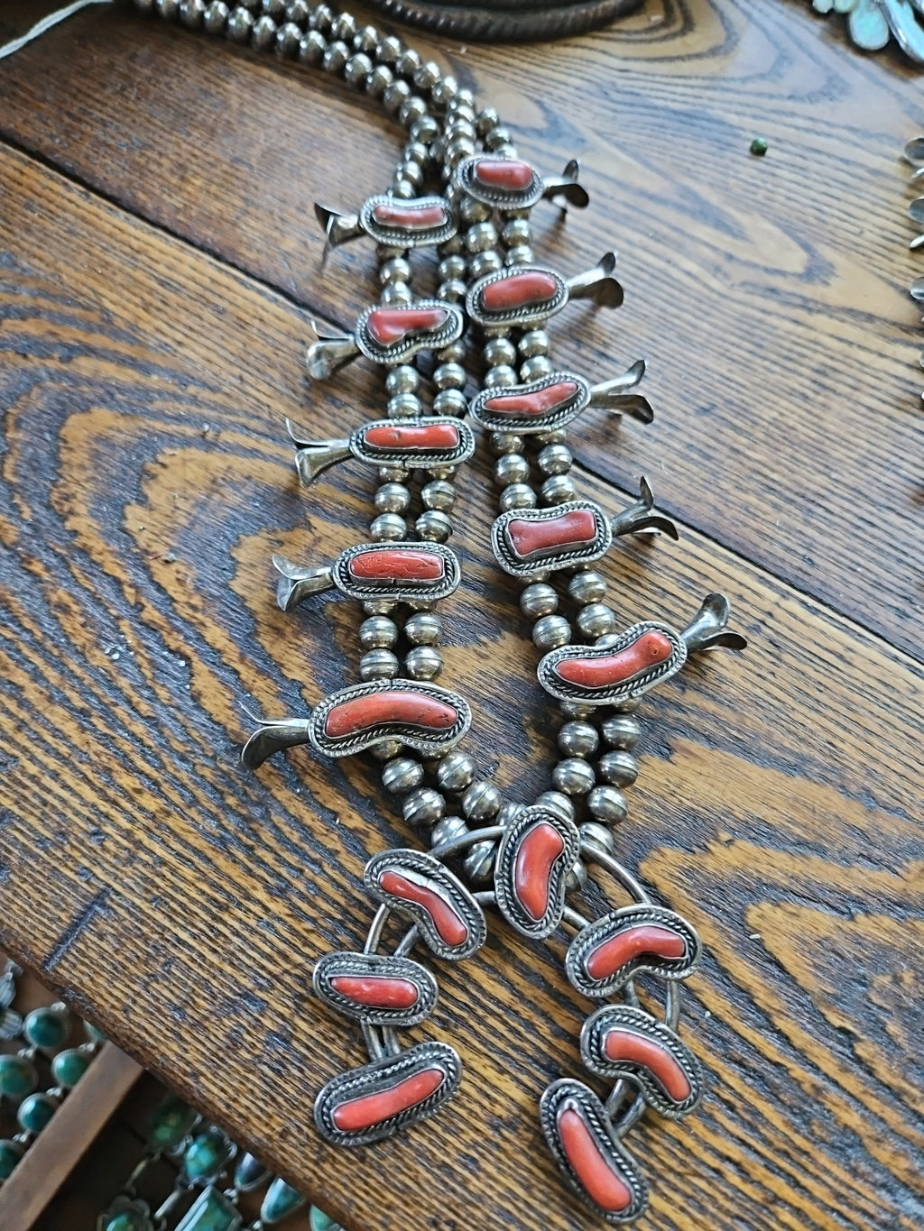 Vintage Coral Squash Blossom Necklace