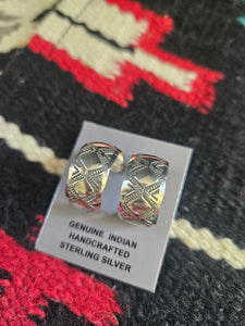 Stamped Silver Wide Hoops