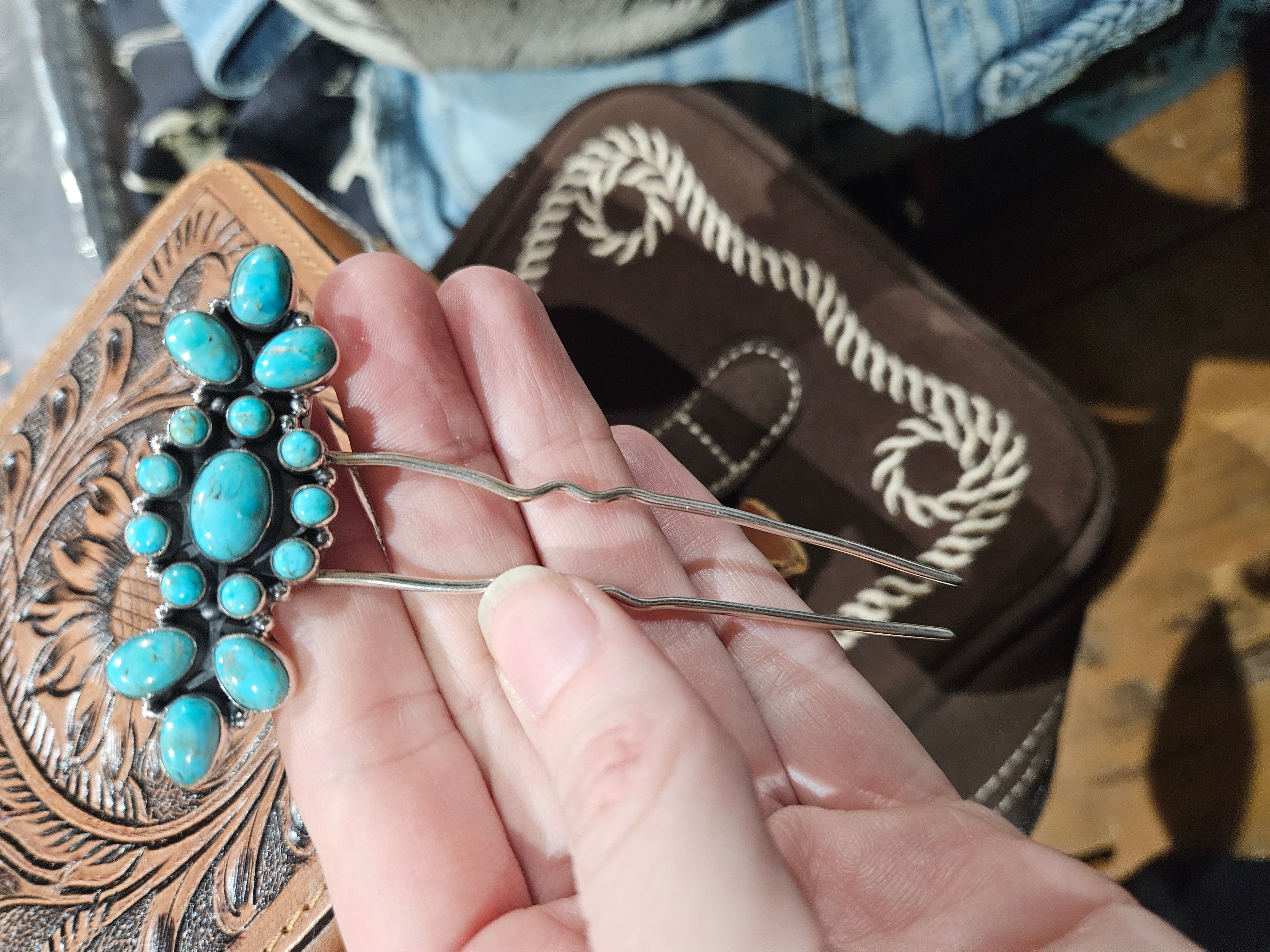 Turquoise Cluster Hat/Hair Pin Fork
