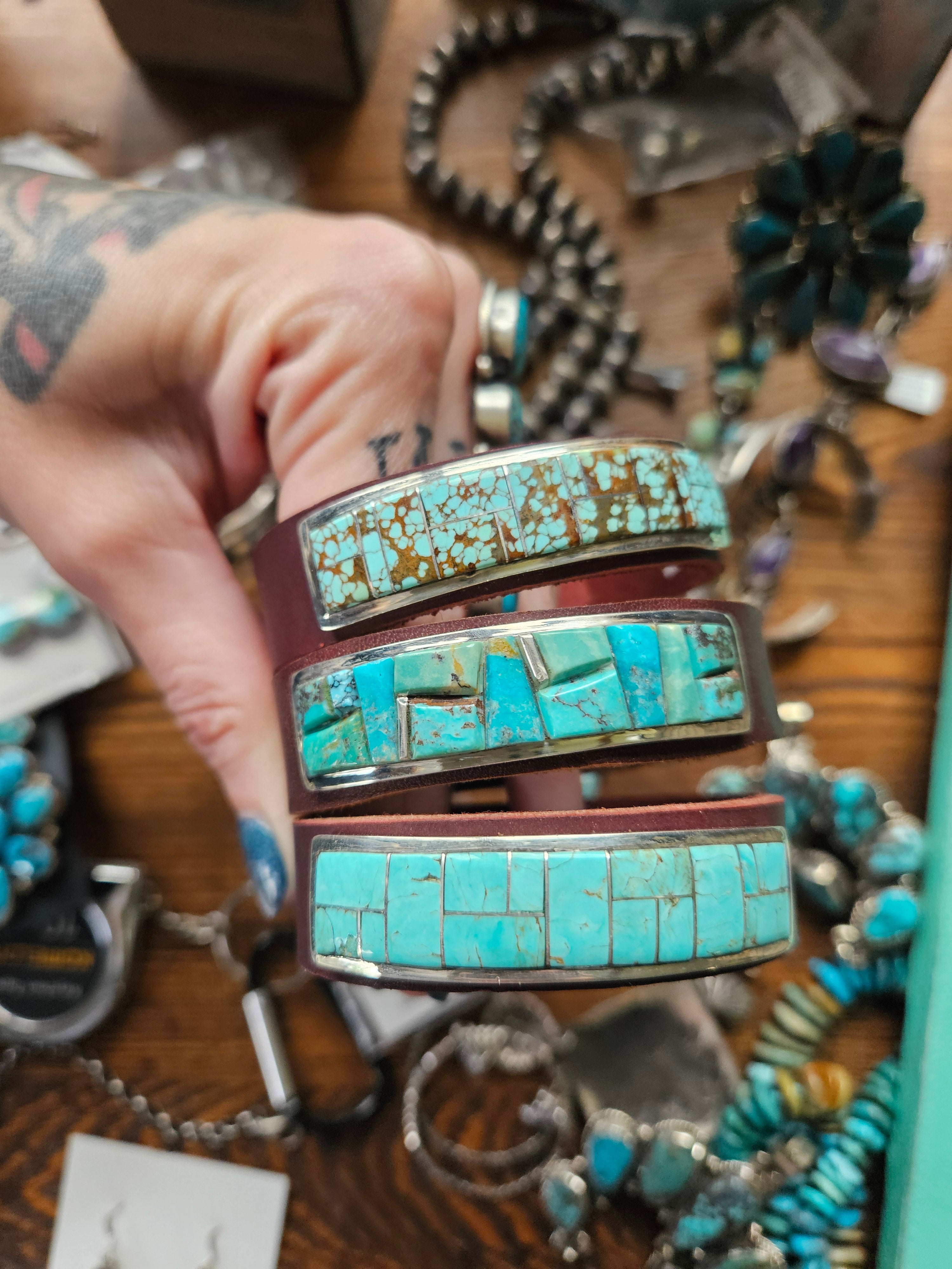 Leather Turquoise Cobblestone Bracelet