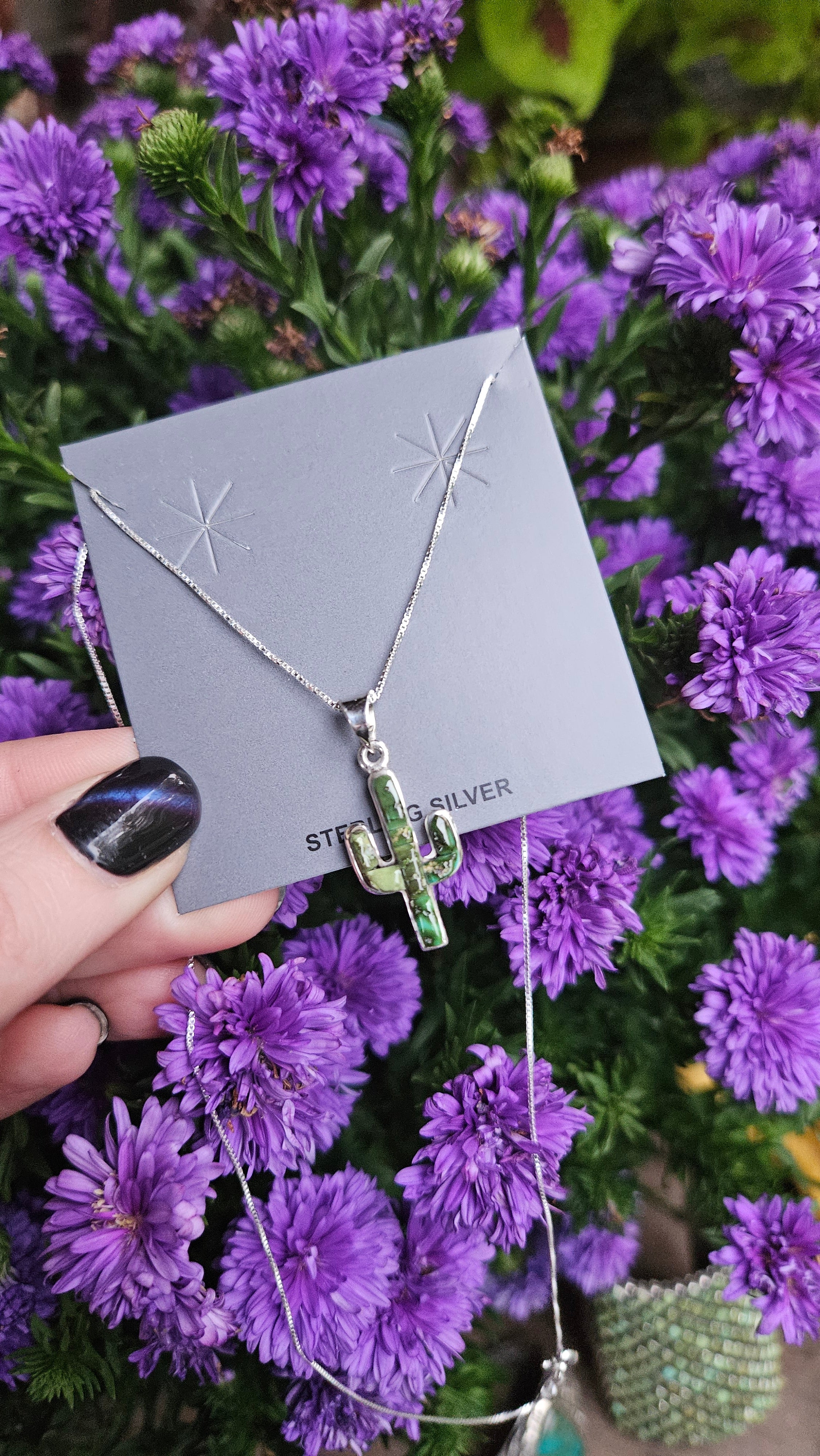 Sterling Inlay Cactus Necklace