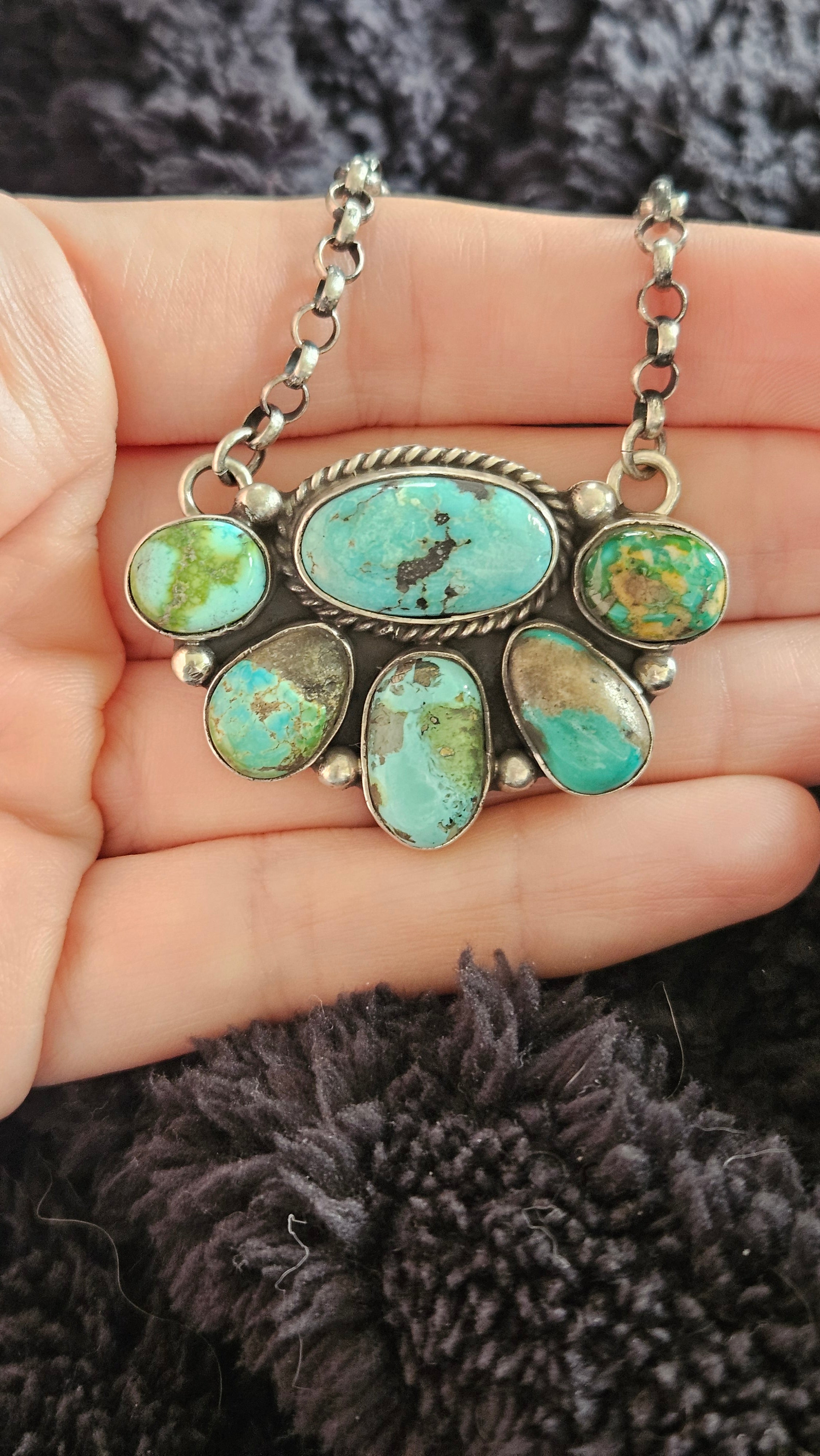Sonoran Turquoise Half Moon Cluster Necklace