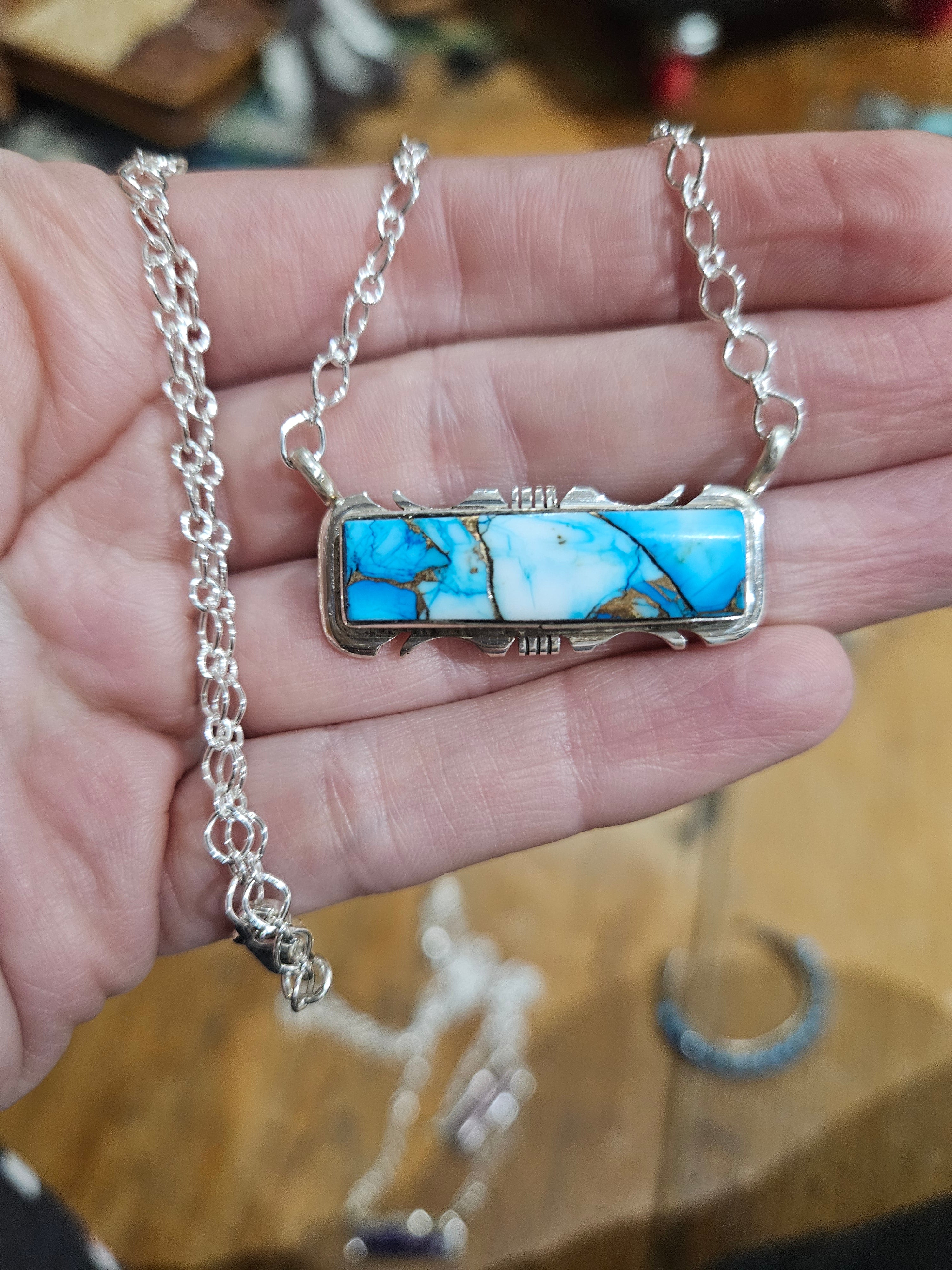 Ice Blue Dahlia Bar Necklace