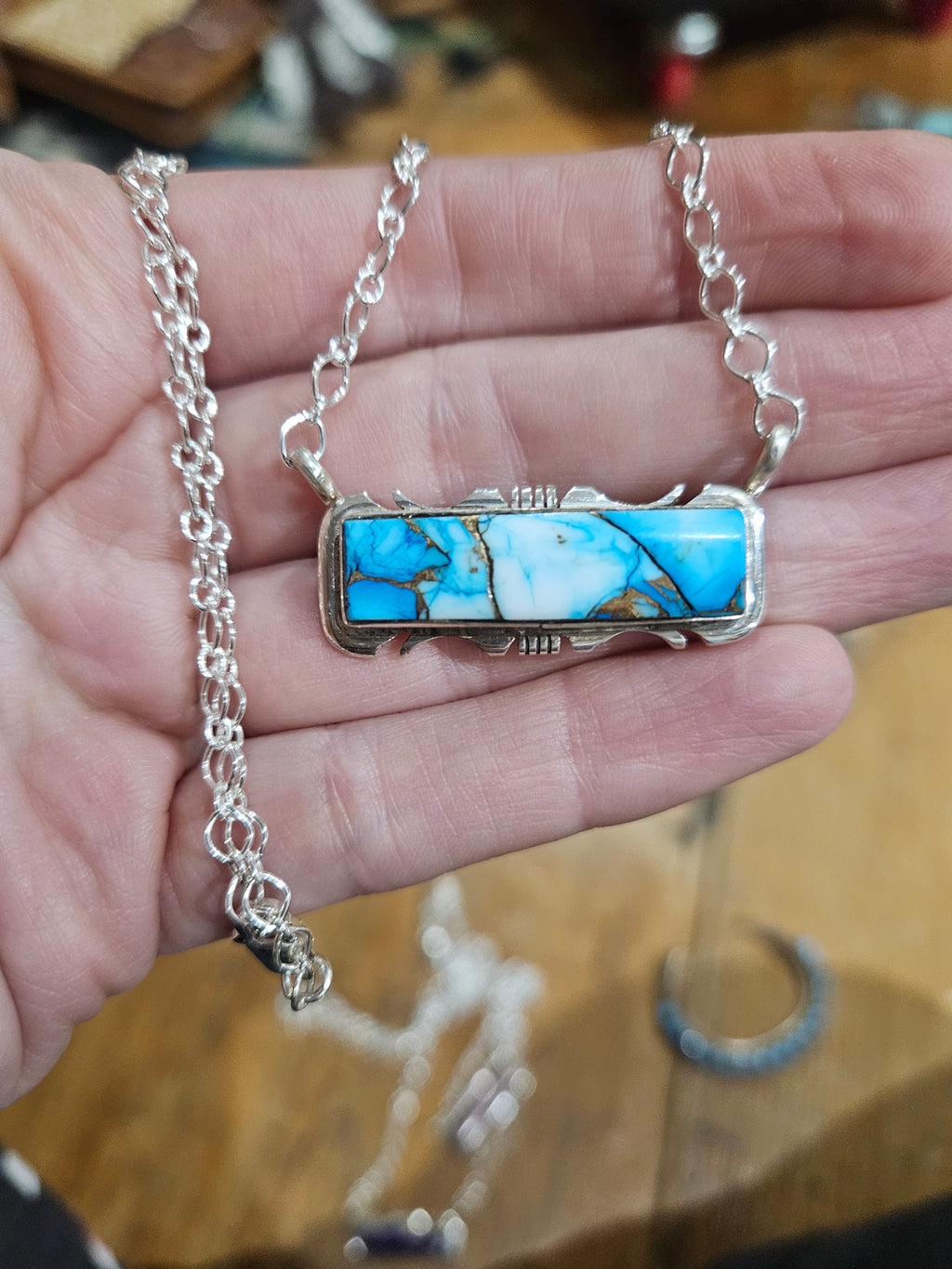 Ice Blue Dahlia Bar Necklace