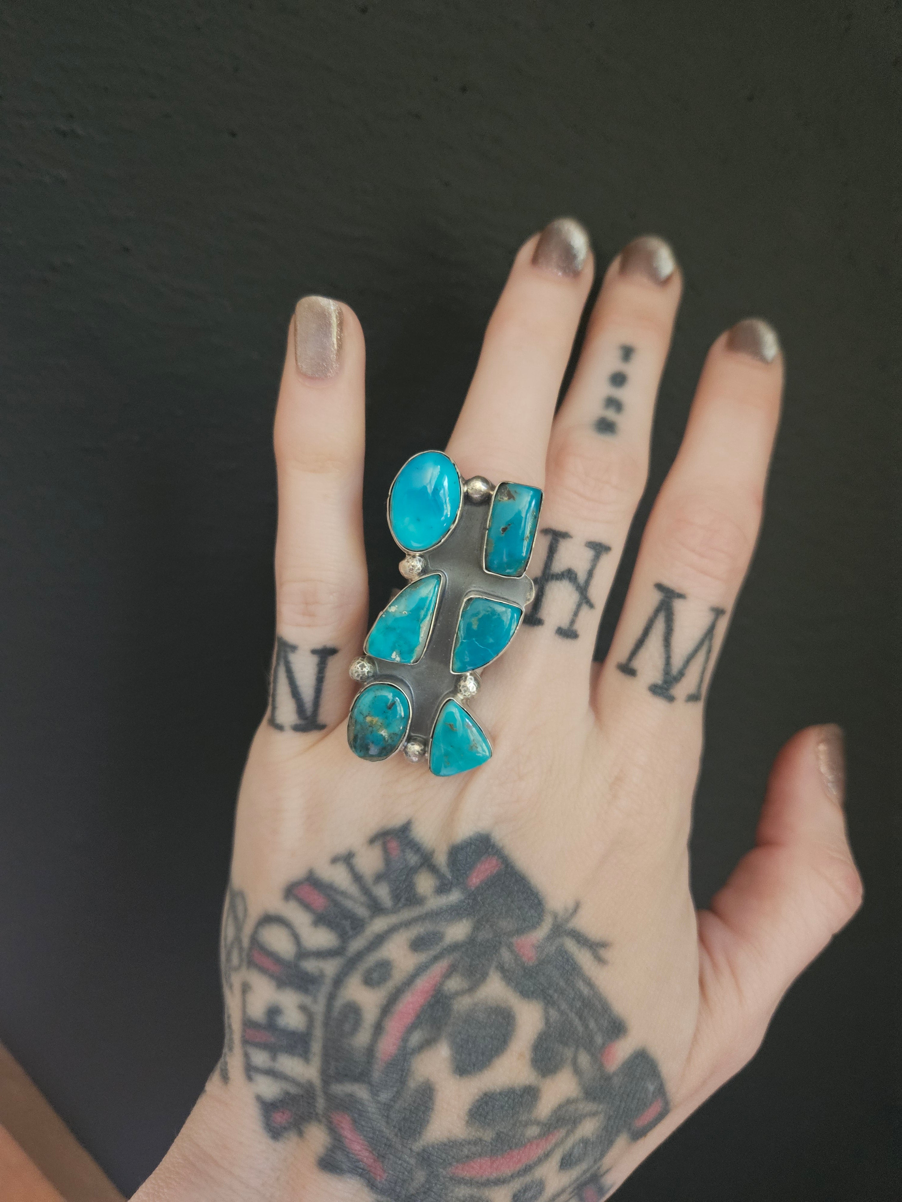Rectangle Turquoise Cluster Ring