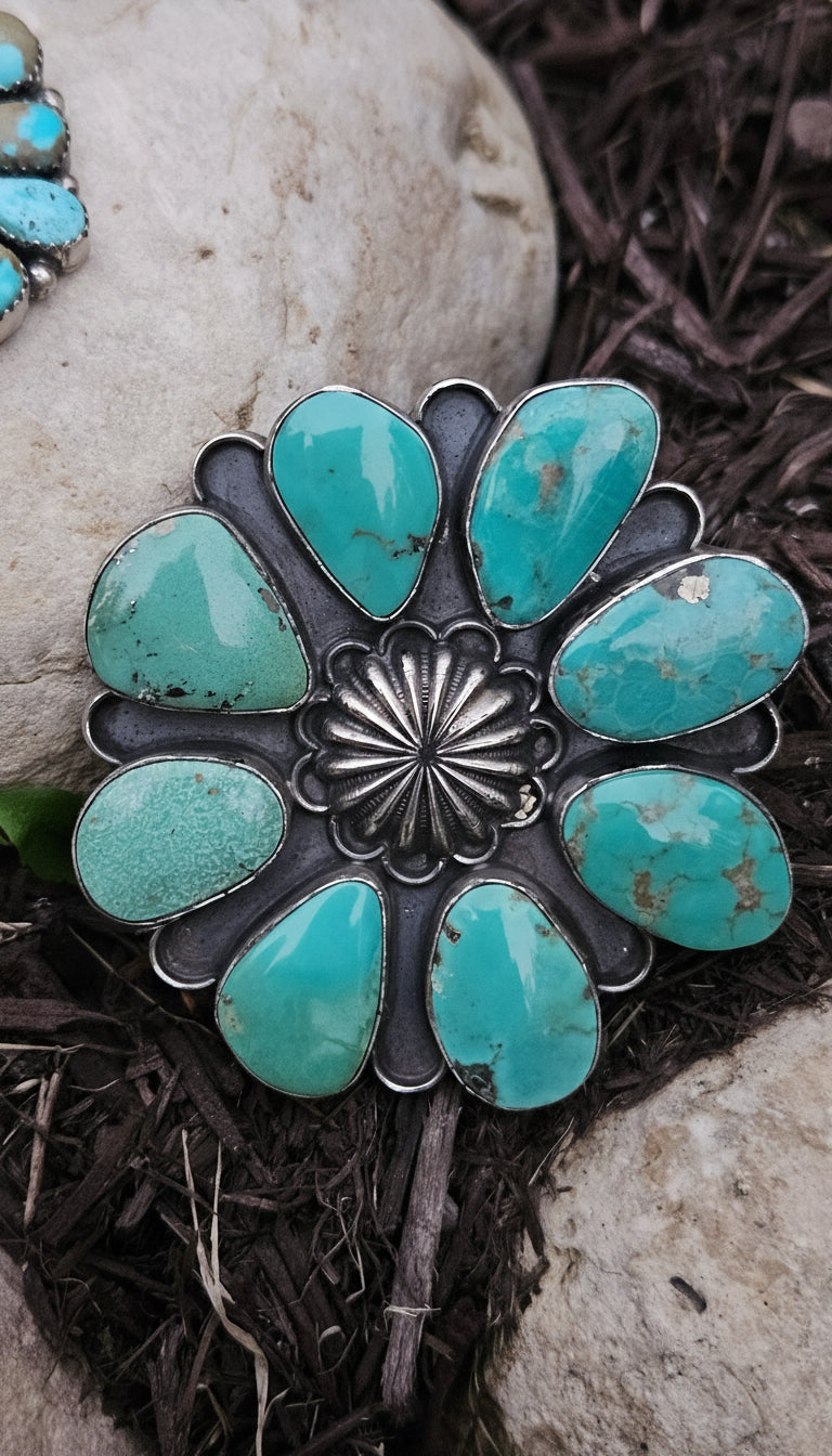 BIG Turquoise Concho Cluster Ring