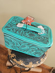 Turquoise Leather Tooled Travel Box Case