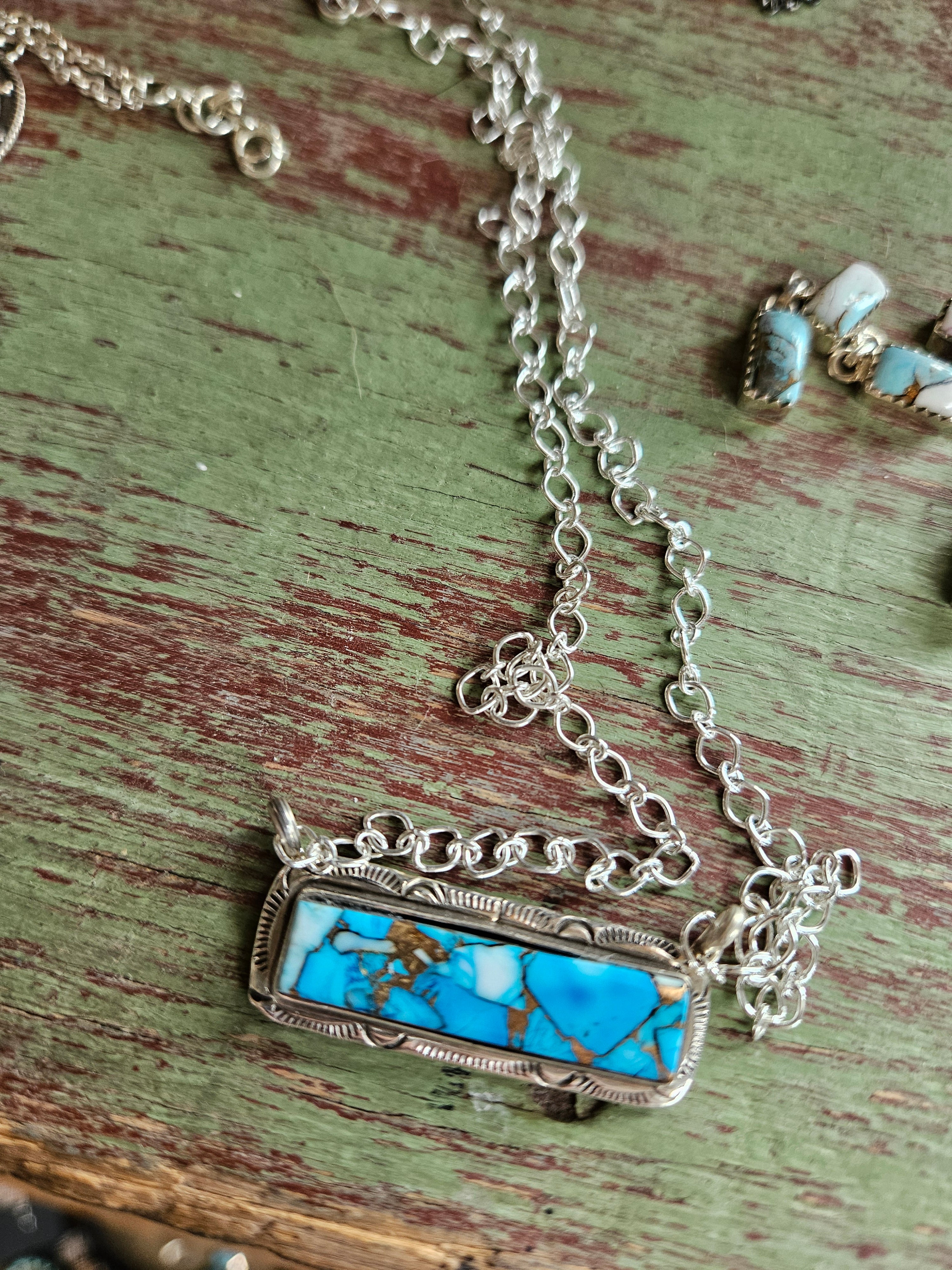 Ice Blue Dahlia Bar Necklace