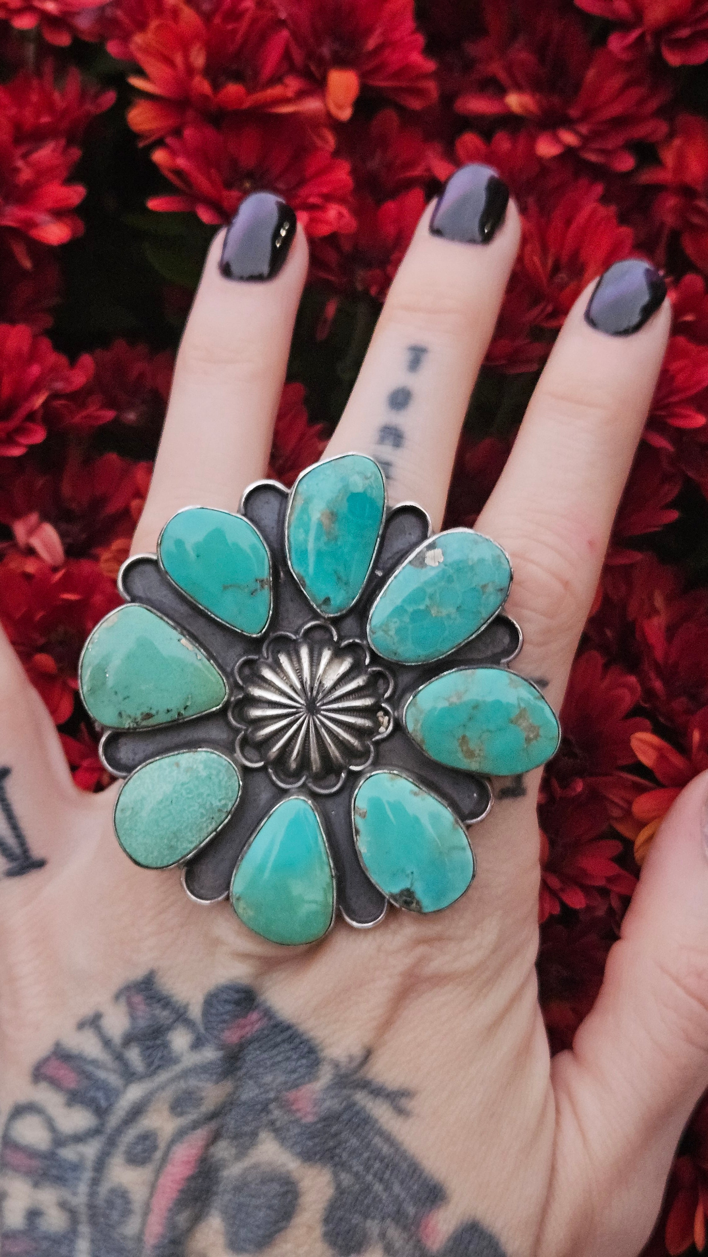 BIG Turquoise Concho Cluster Ring