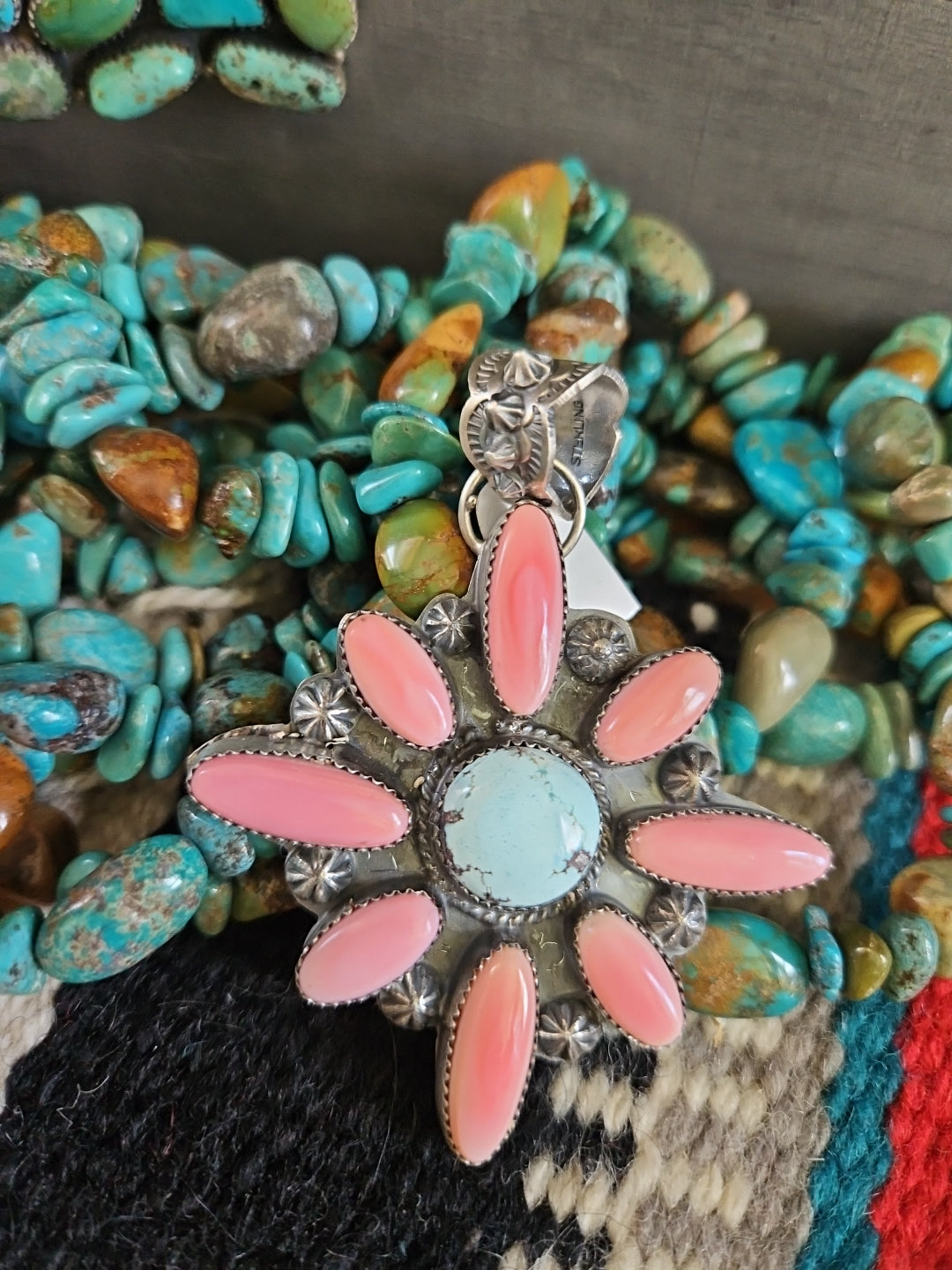 Pink Conch & Golden Hills Big Cluster Pendant