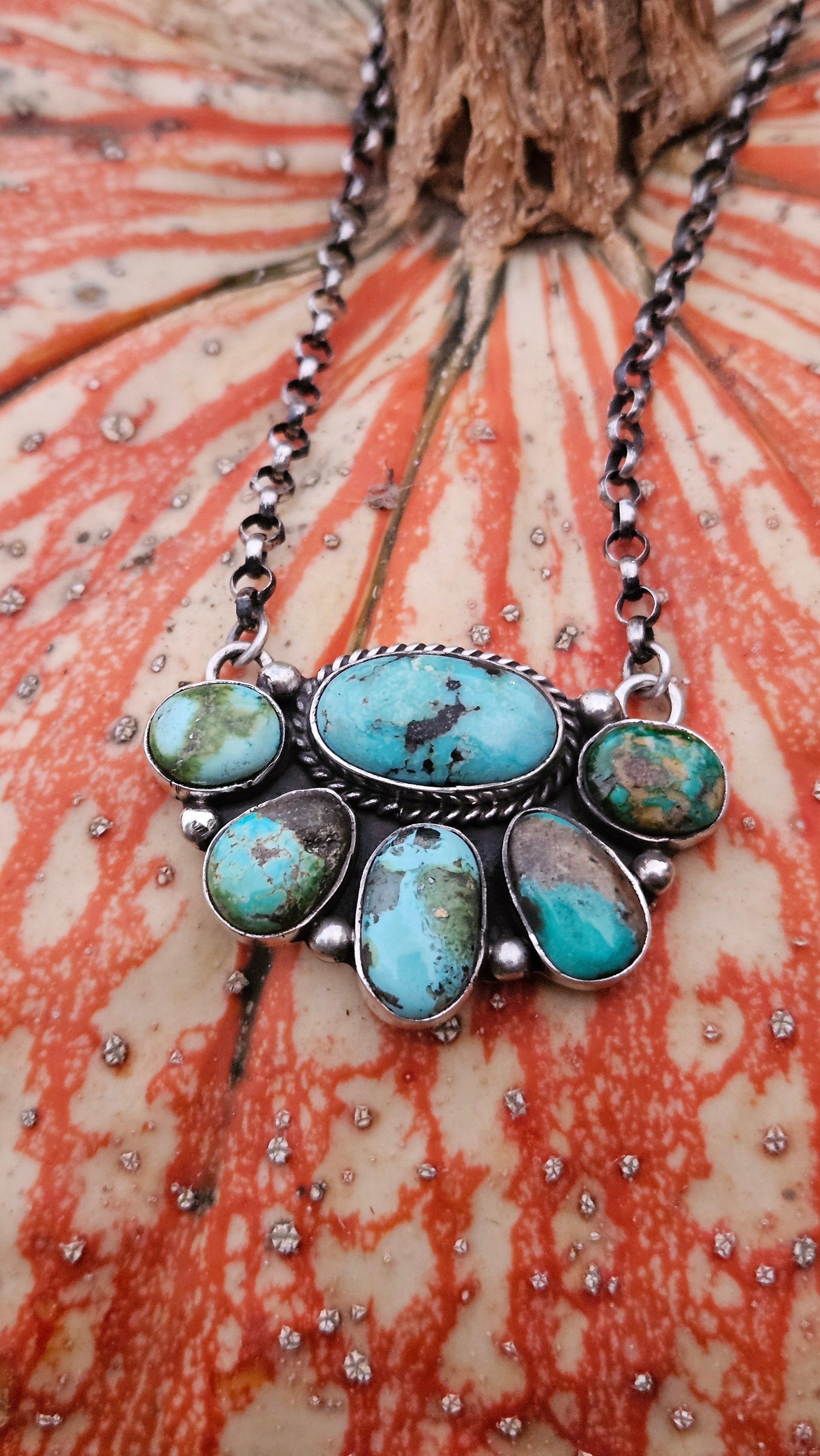 Sonoran Turquoise Half Moon Cluster Necklace