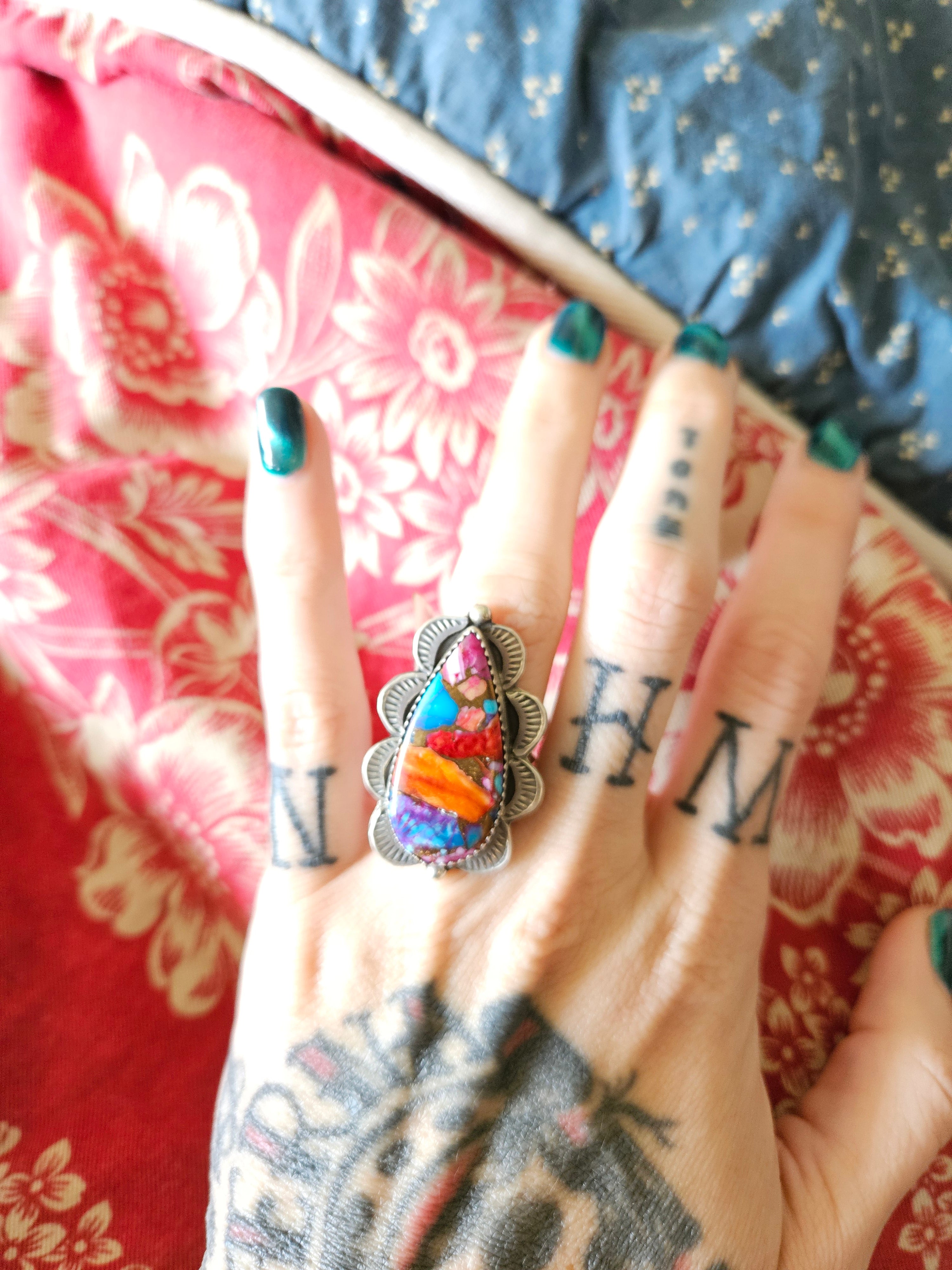 Pink Dahlia Navajo Ring