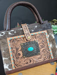 Tooled Leather Cowhide Planner or Bible Cover with Handles