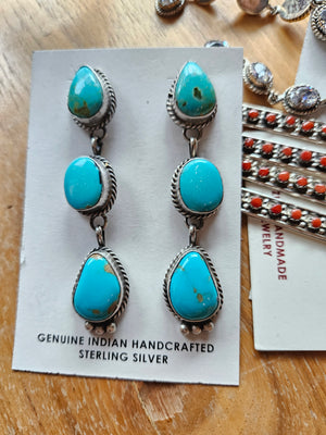 3 Stone Turquoise Earrings