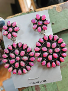 Hot Pink Opal Cluster Statement Earrings SALE