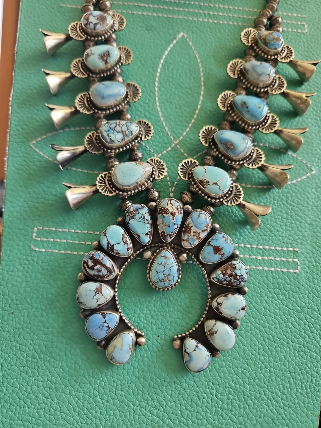 Gorgeous Golden Hills Turquoise Squash Blossom Heirloom Necklace Set SALE