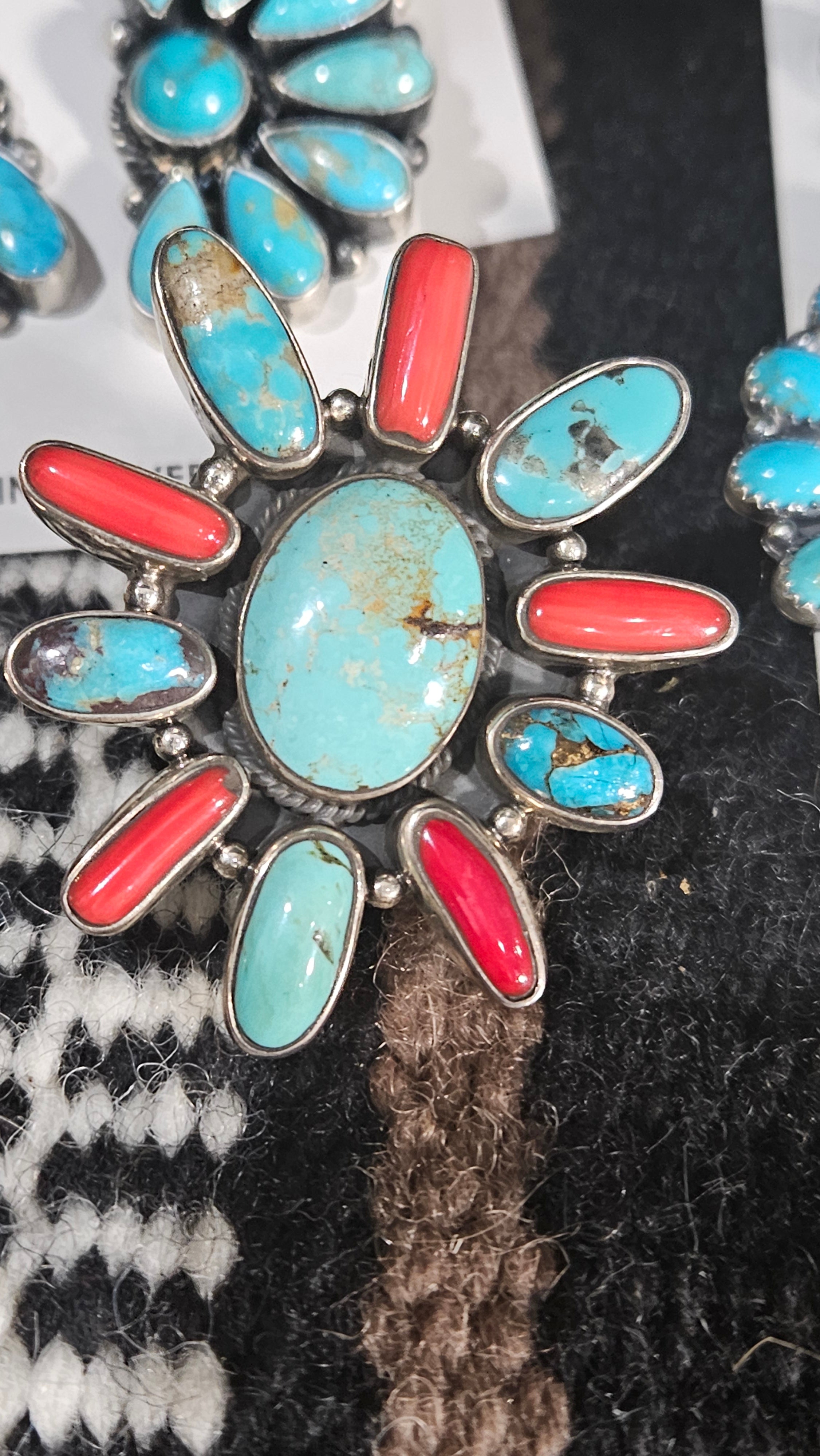 Turquoise and Coral Statement Ring