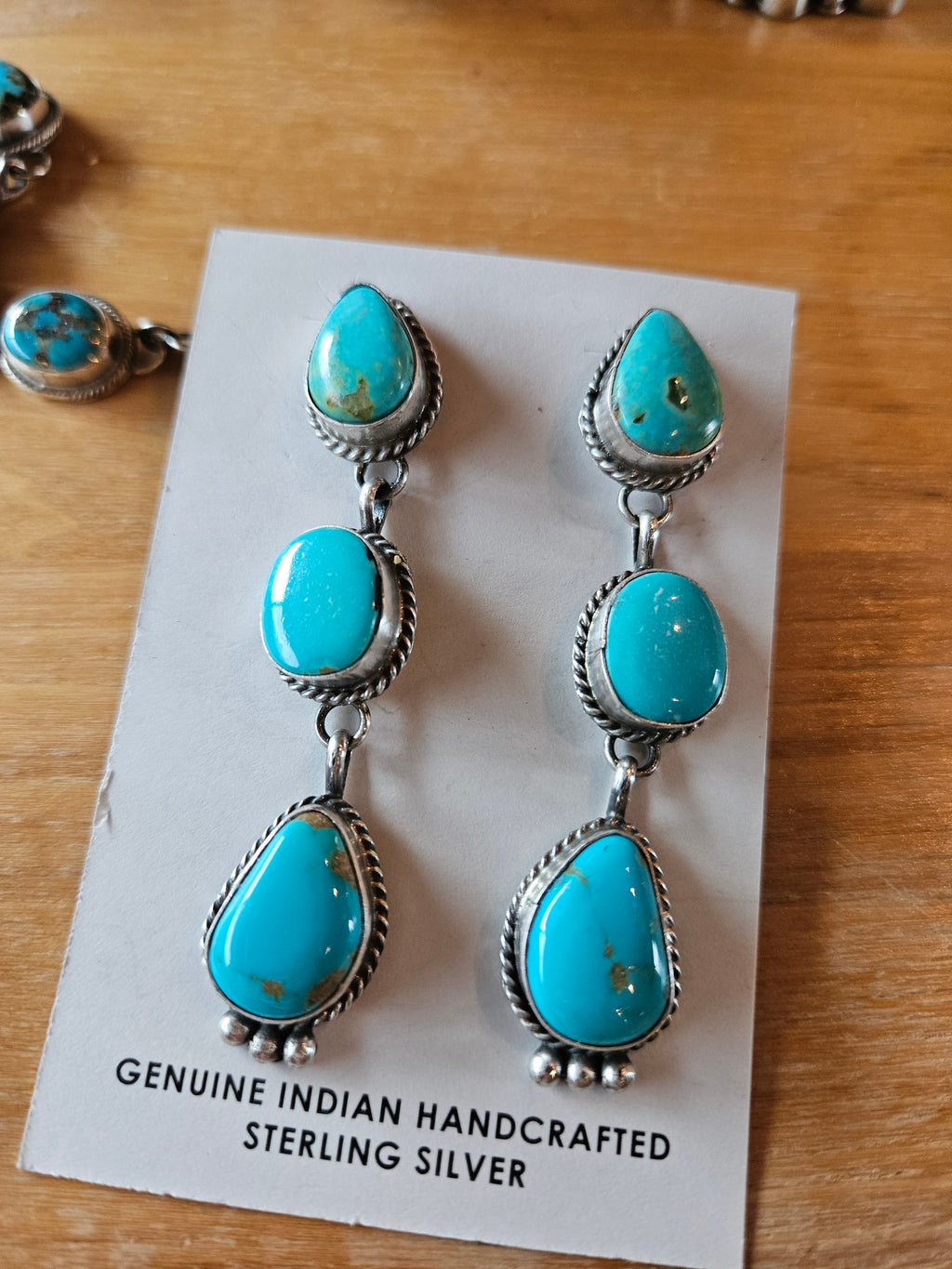3 Stone Turquoise Earrings