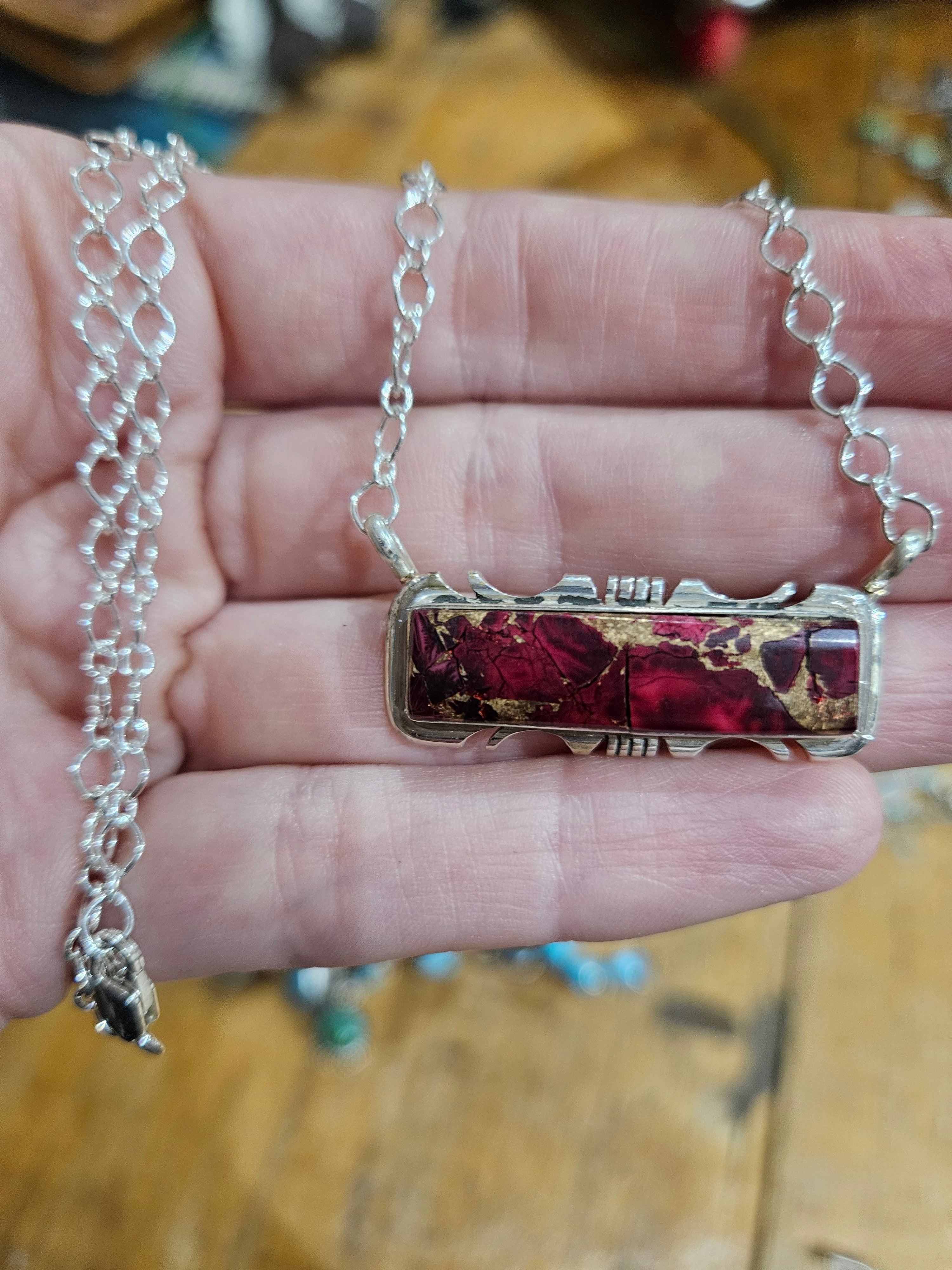 Rose Dahlia Bar Necklace