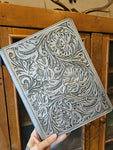 Silver Leather Tooled Notepad Holder