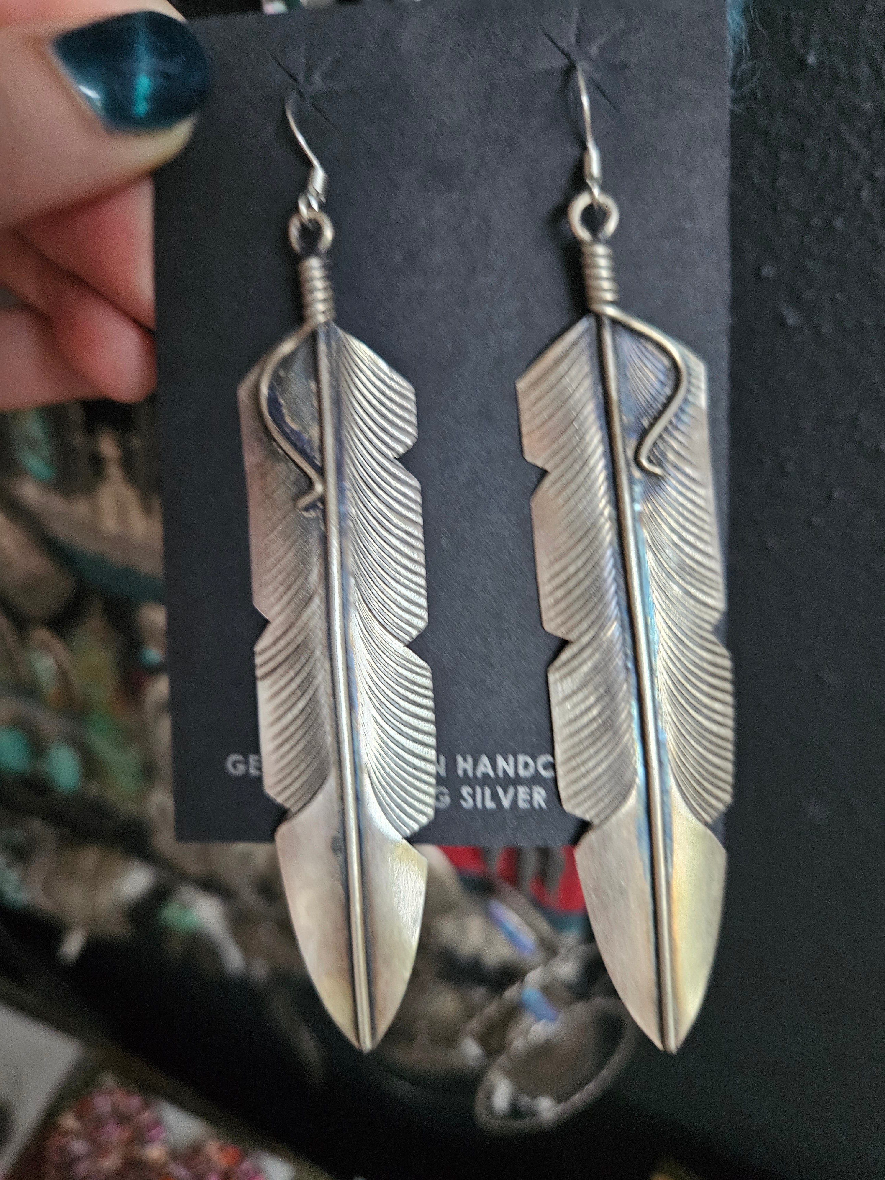 Silver Feather Statement Earrings