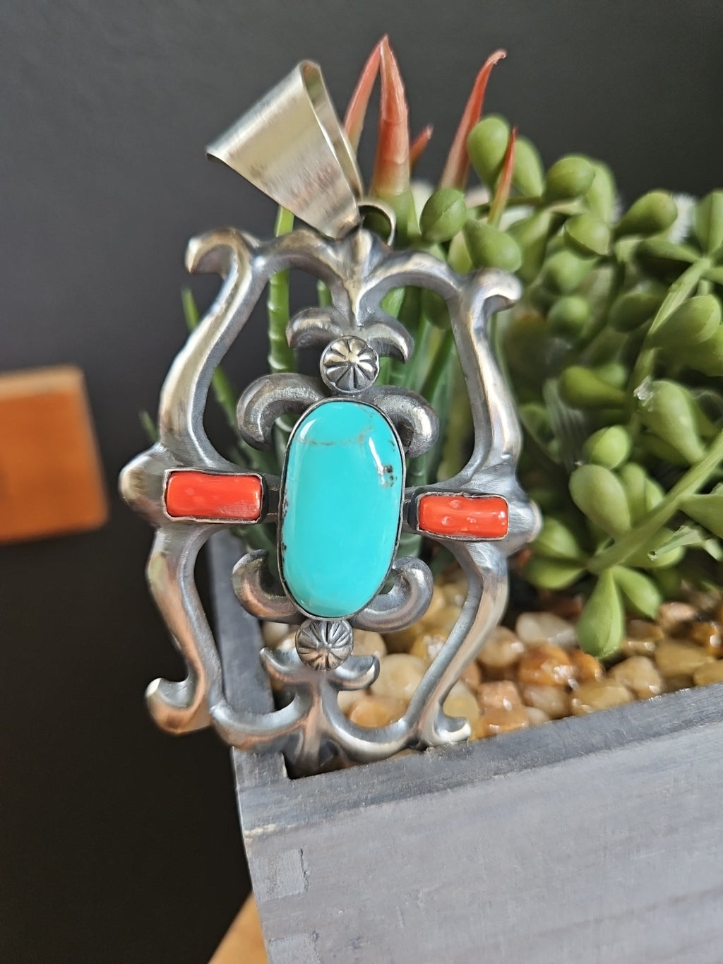 Chimney Butte Turquoise and Coral Big Pendant