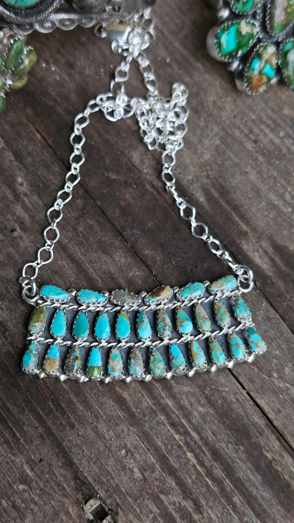 Turquoise Rainbow Cluster Bar Necklace