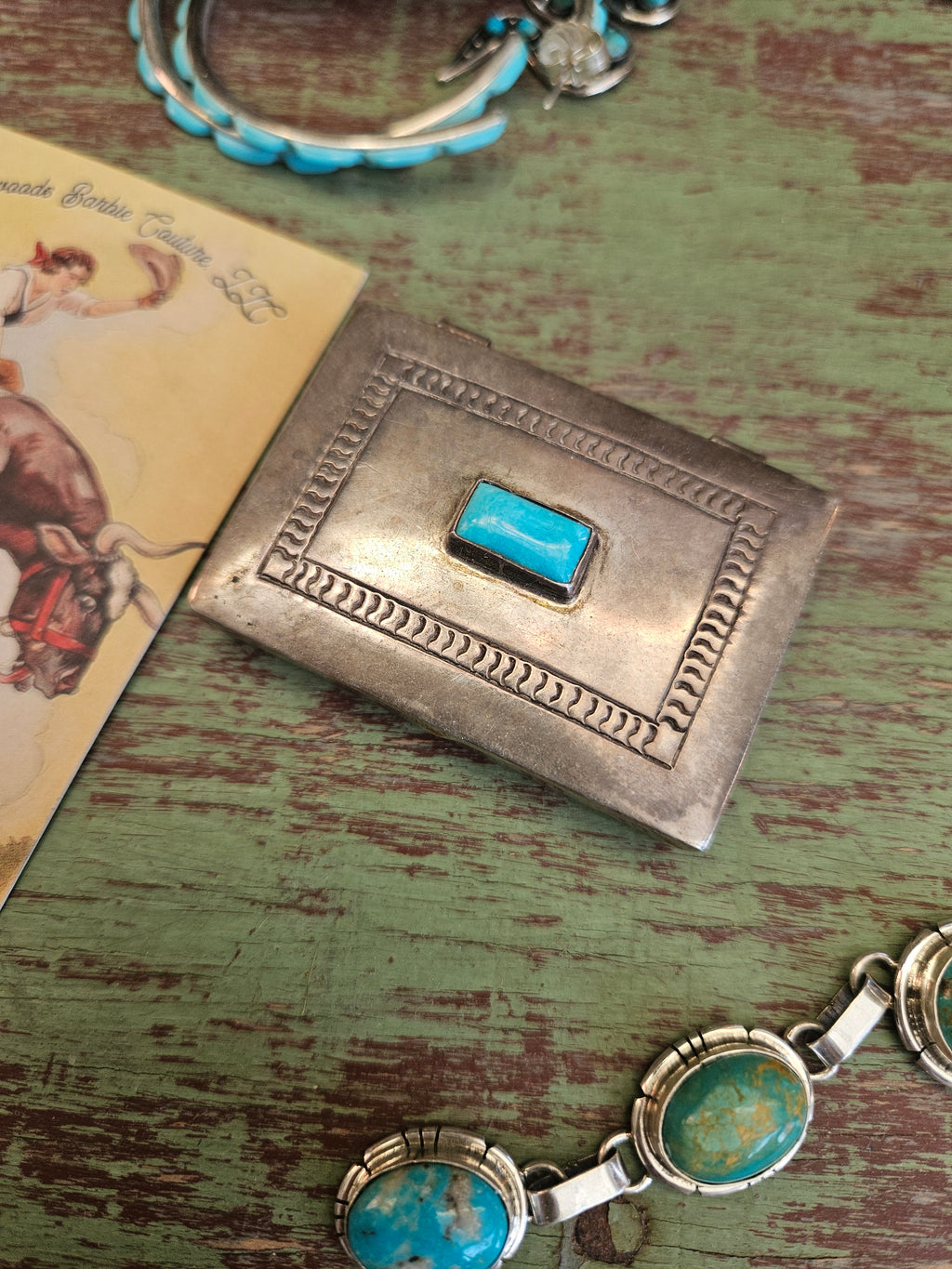 Vintage Sterling Turquoise Pill Box