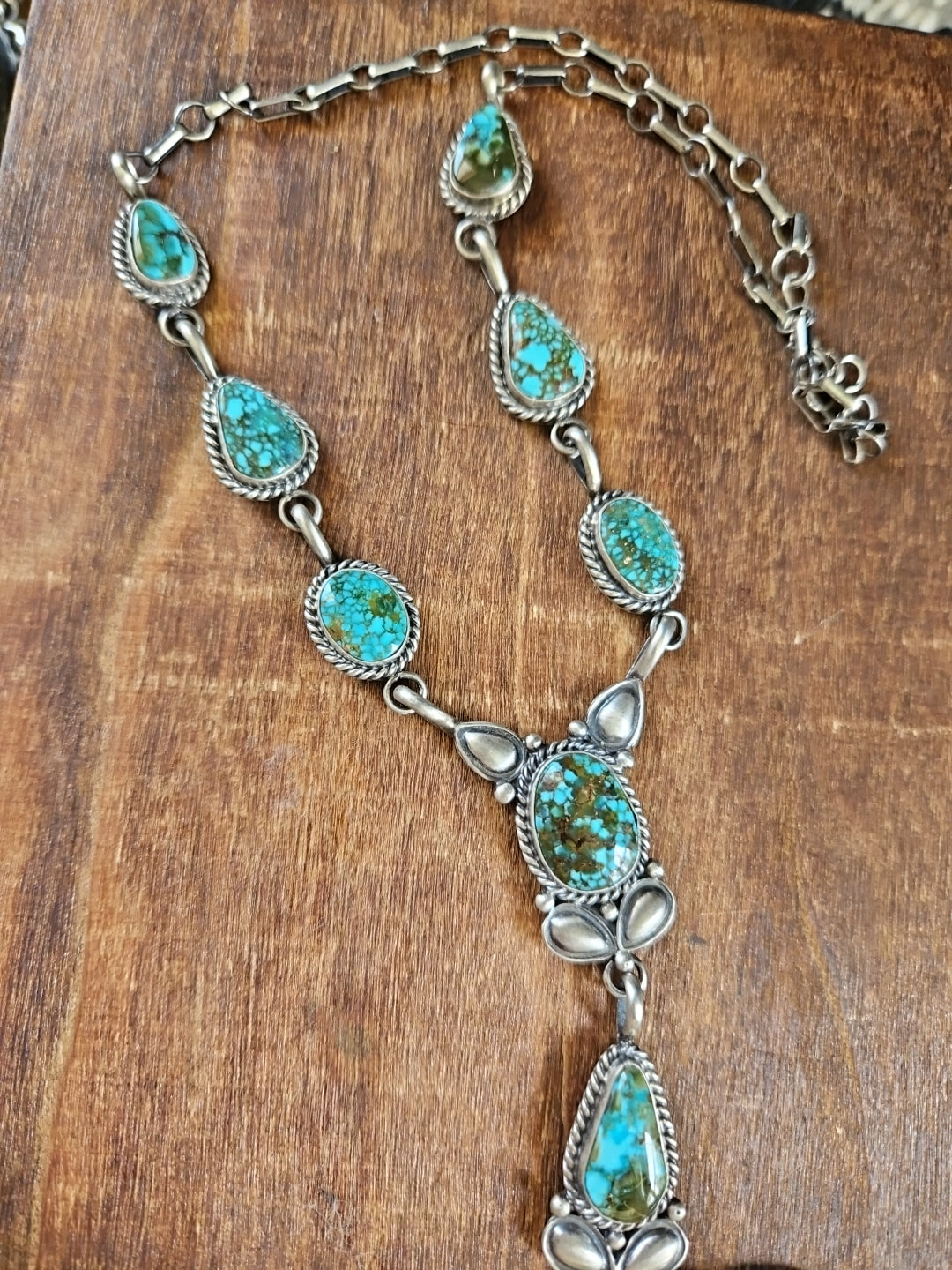 Spiderweb Kingman Turquoise Lariat Necklace
