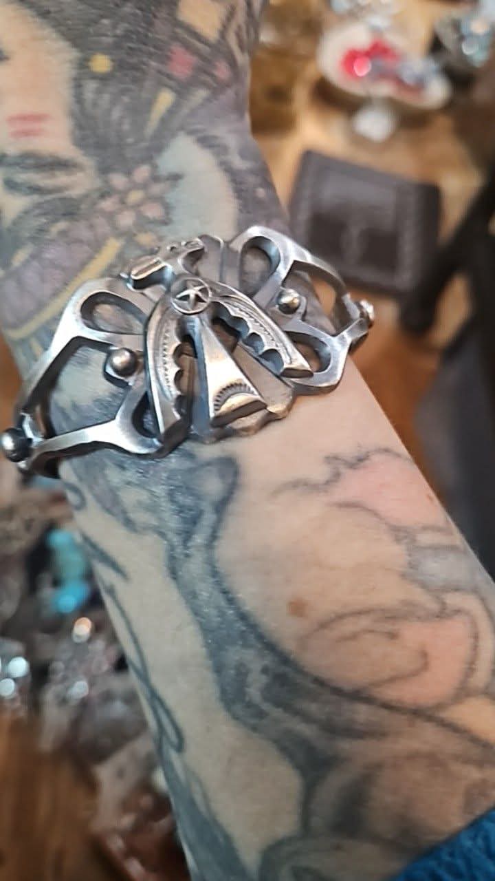 Thick Stamped Thunderbird cuff by Chimney Butte