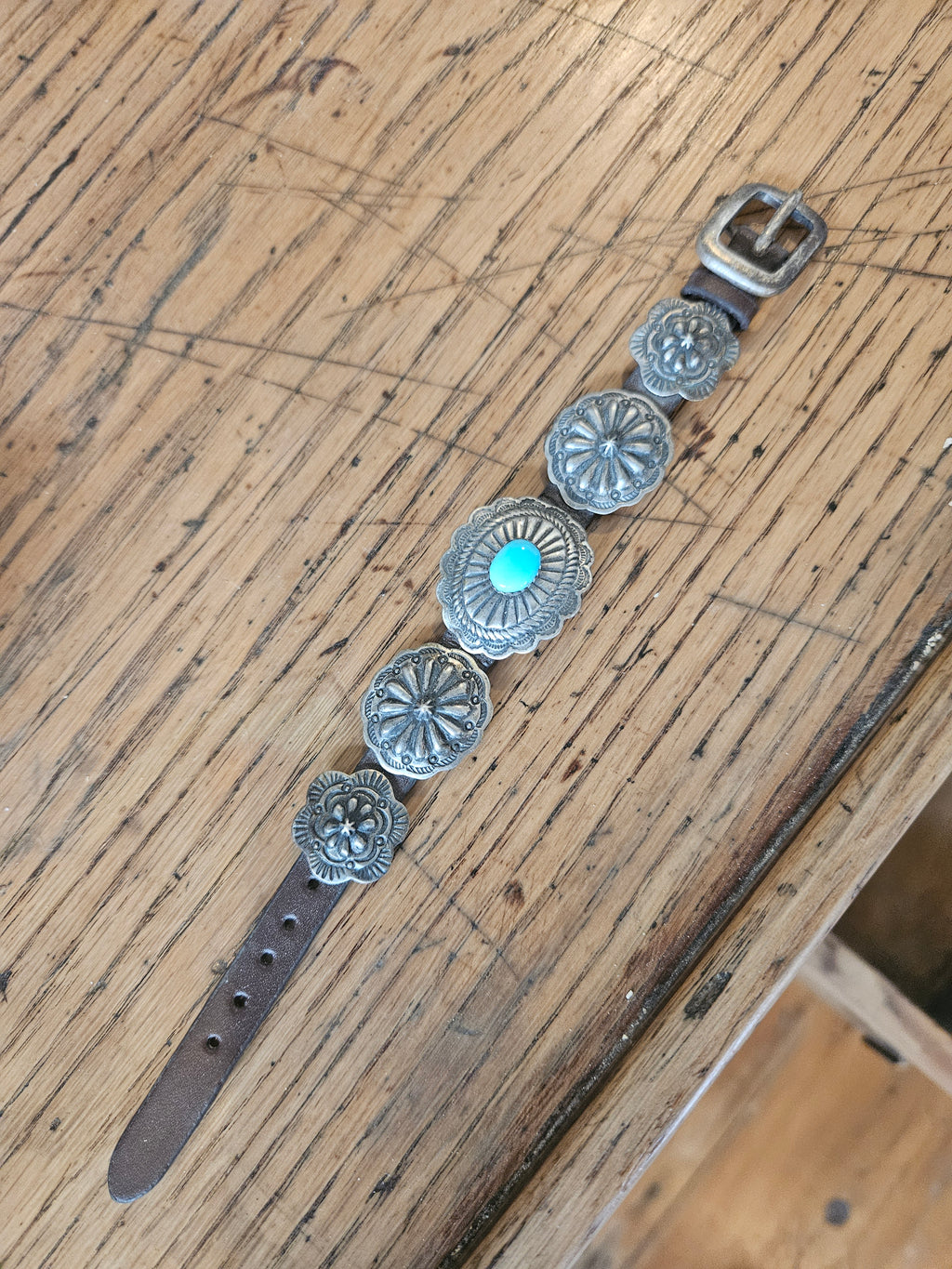 Turquoise Leather Concho Bracelet SALE