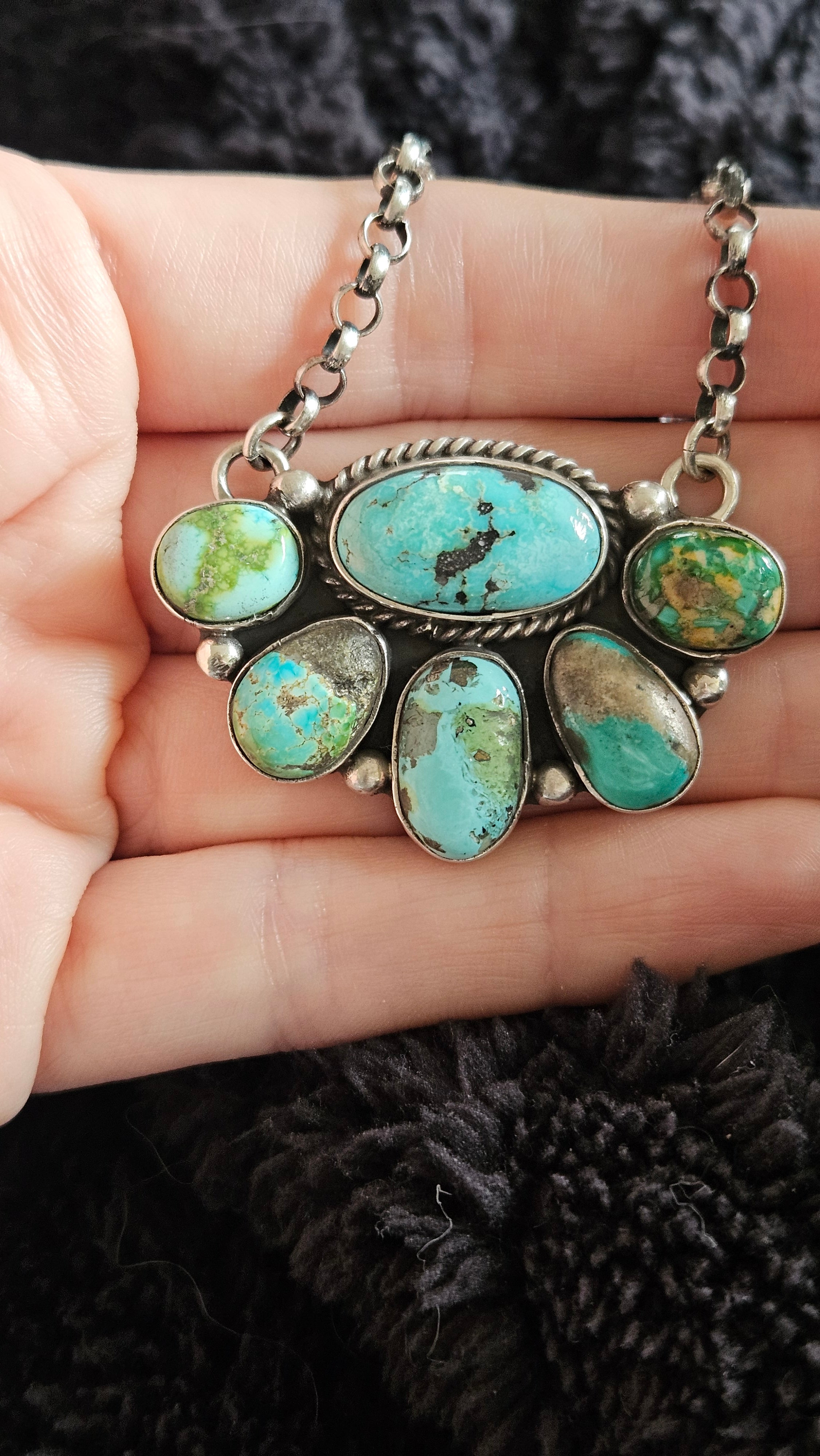 Sonoran Turquoise Half Moon Cluster Necklace