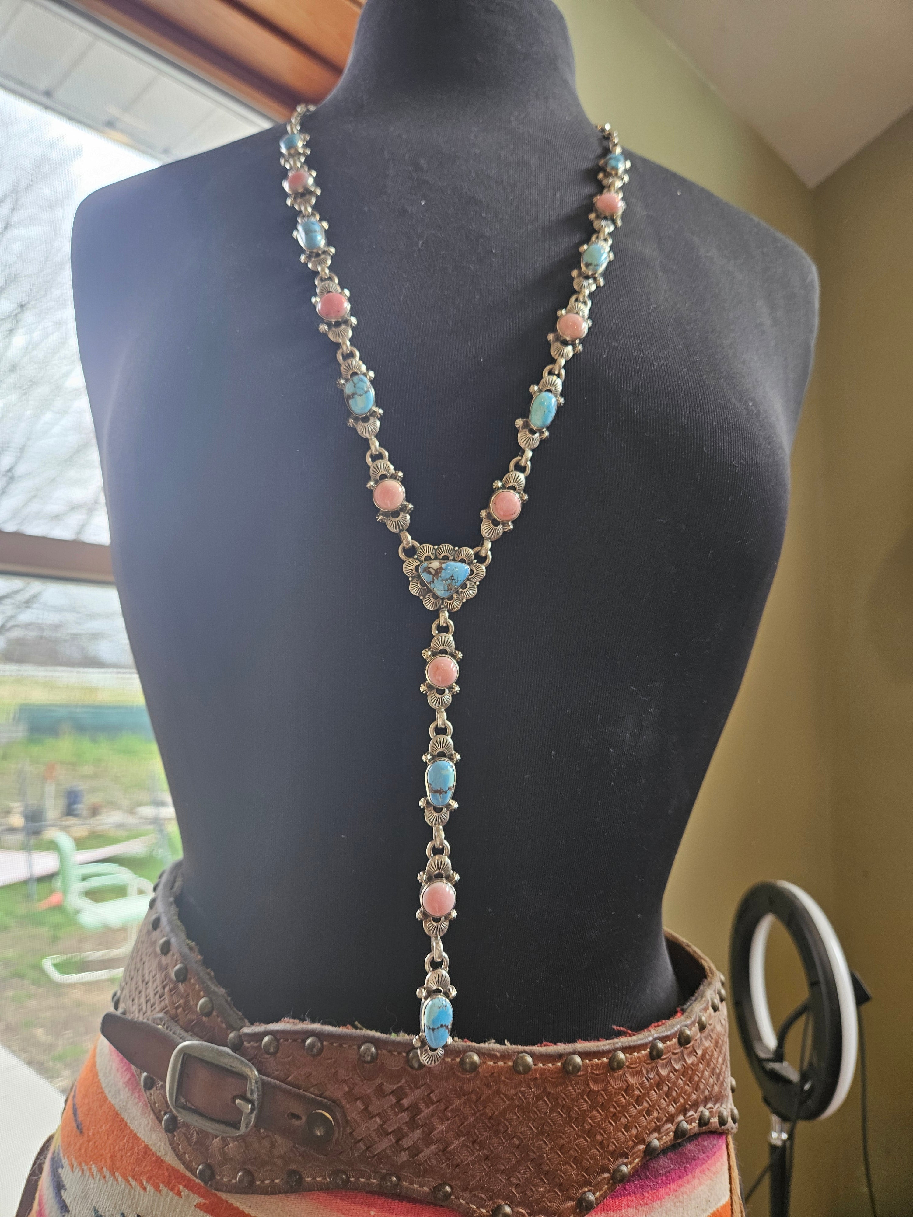 Golden Hills Turquoise and Pink Lariat Necklace SALE