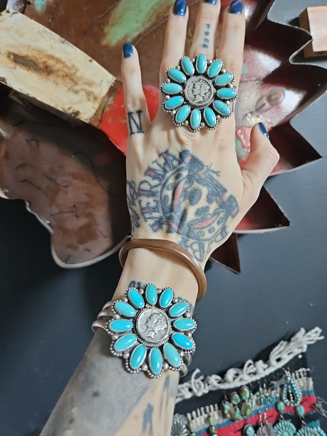 Turquoise Liberty Dime Set