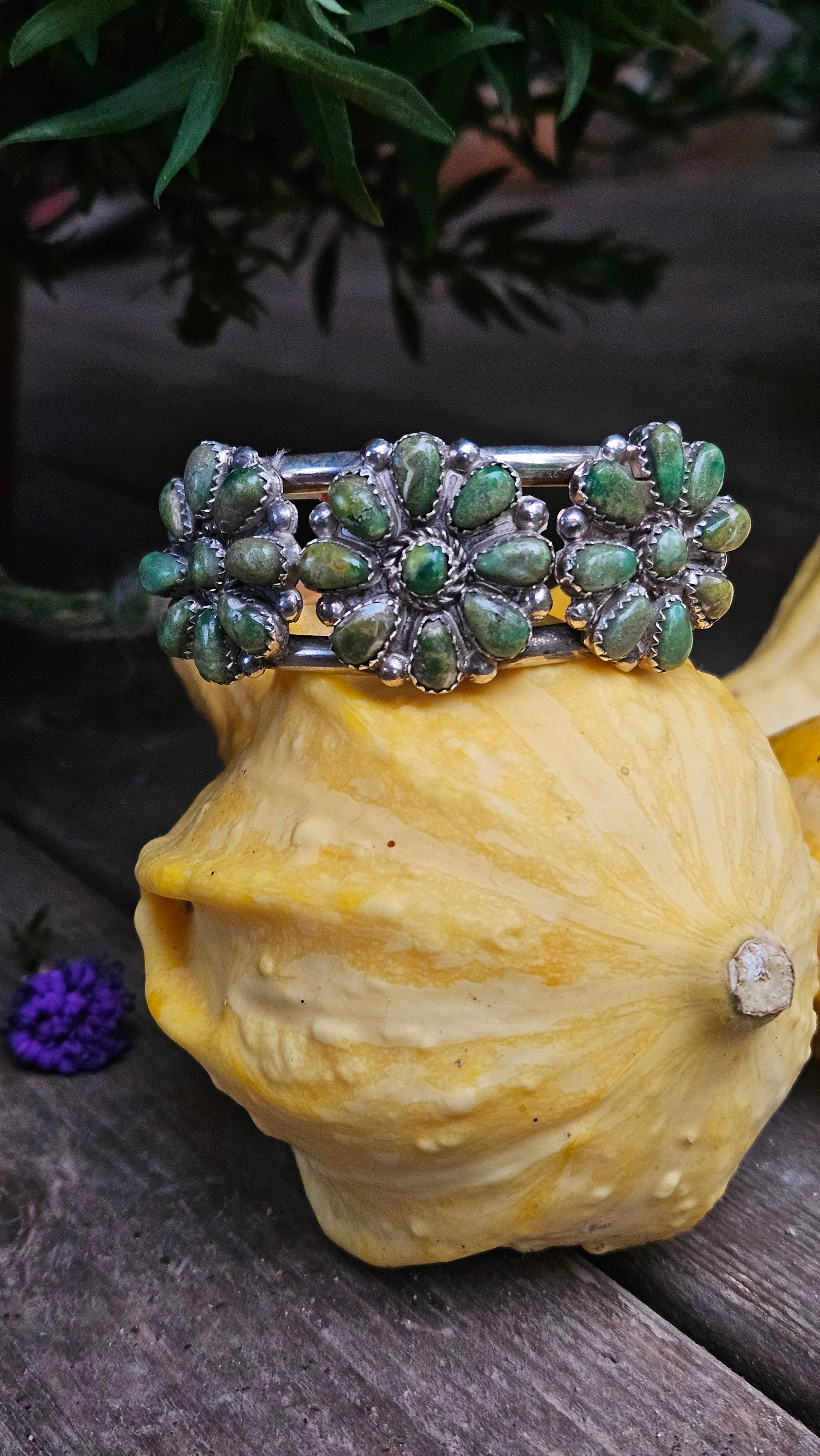 Vintage Green 3 Cluster Cuff Bracelet SALE