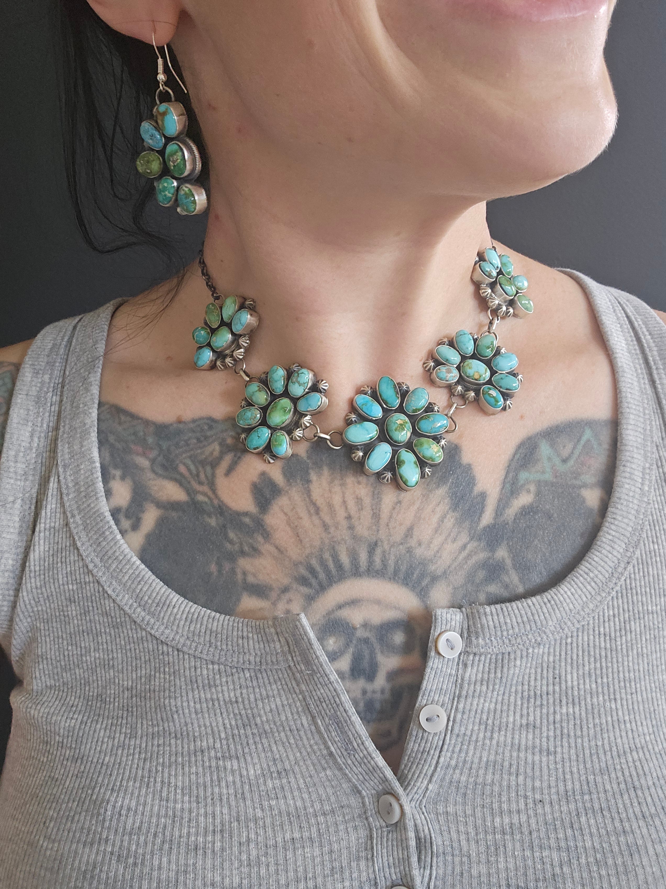 Turquoise Rainbow Cluster Necklace Set