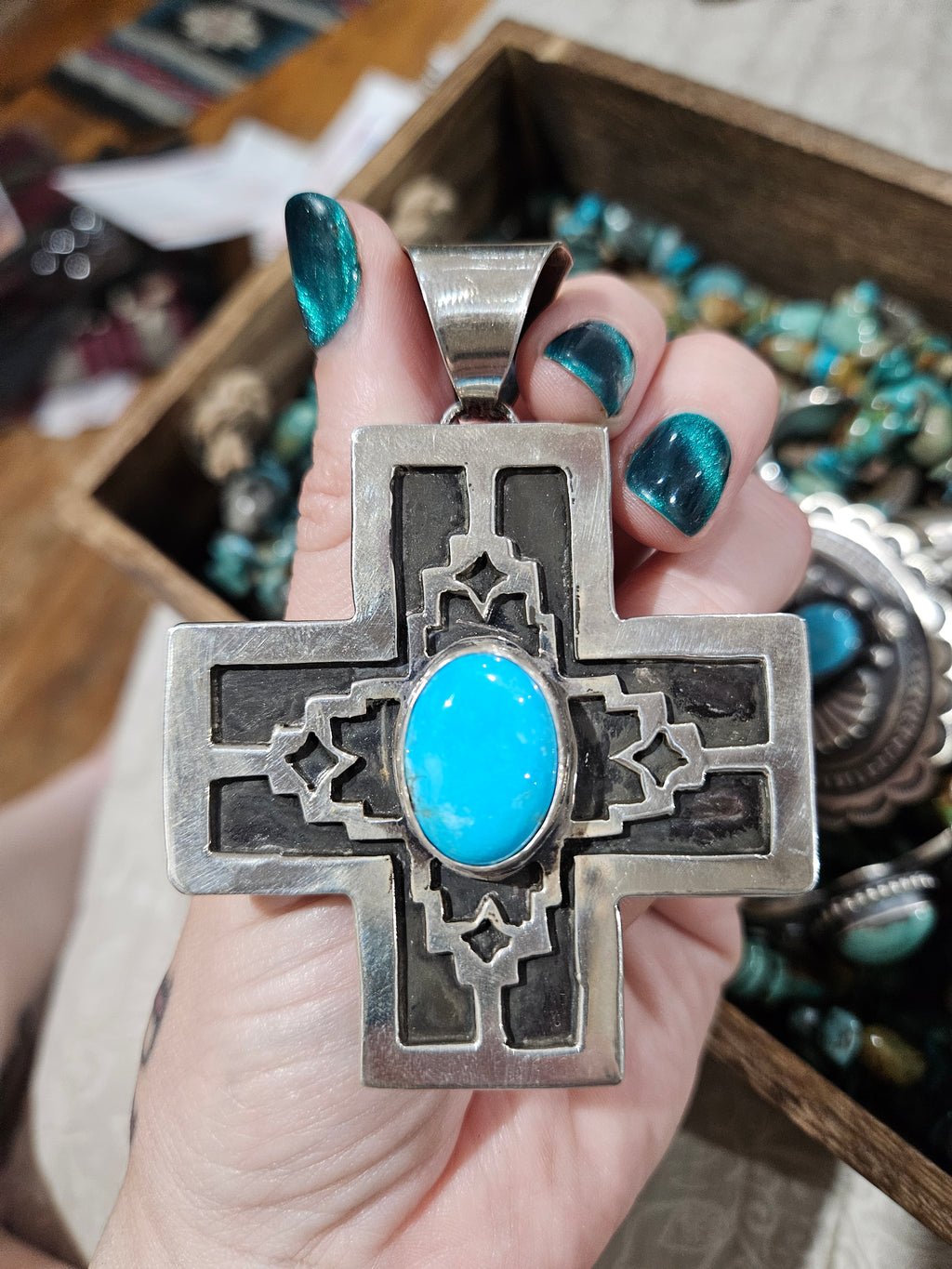 Turquoise Cross Zia Pendant
