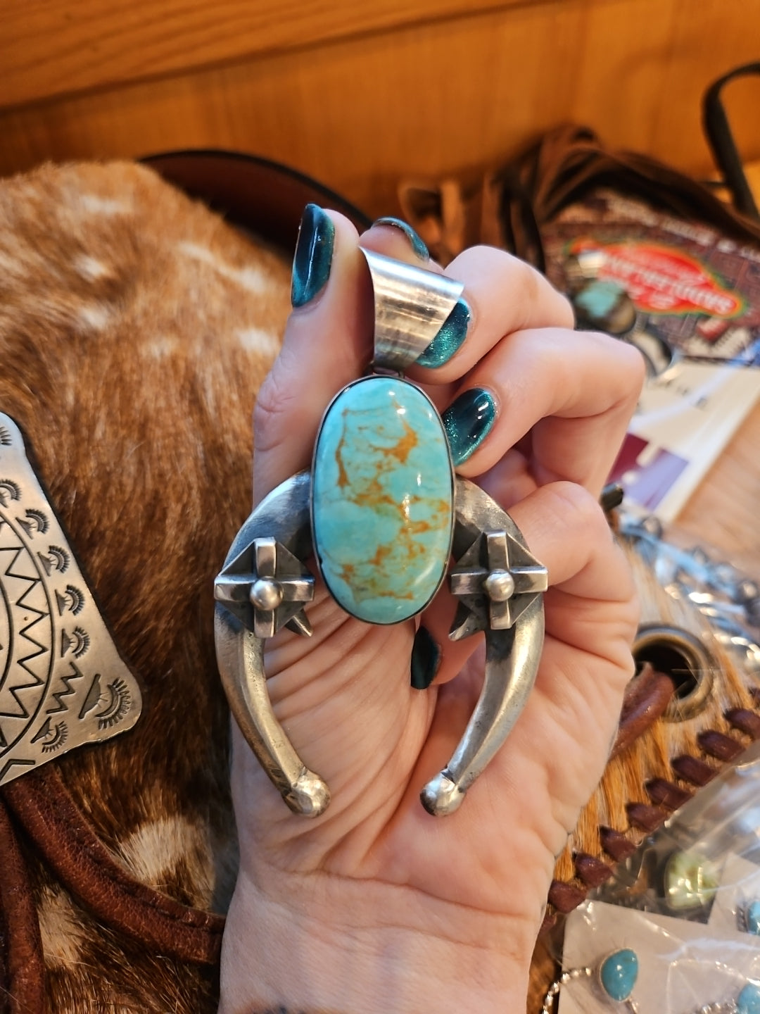 Number 8 Turquoise Naja Pendant by Chimney Butte
